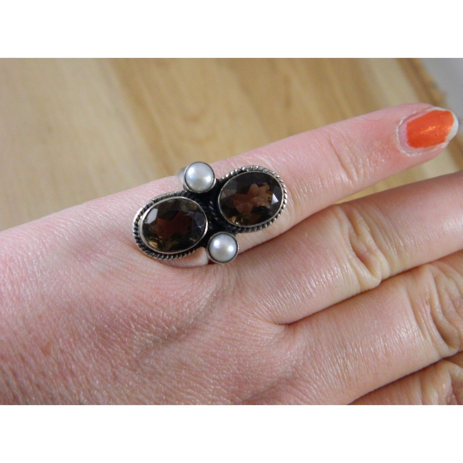 honeyee.com Vintage Topaz Sterling Silver Pearl Multi Stone Ring Sz 6.25 Size ONE SIZE - 5 Thumbnail