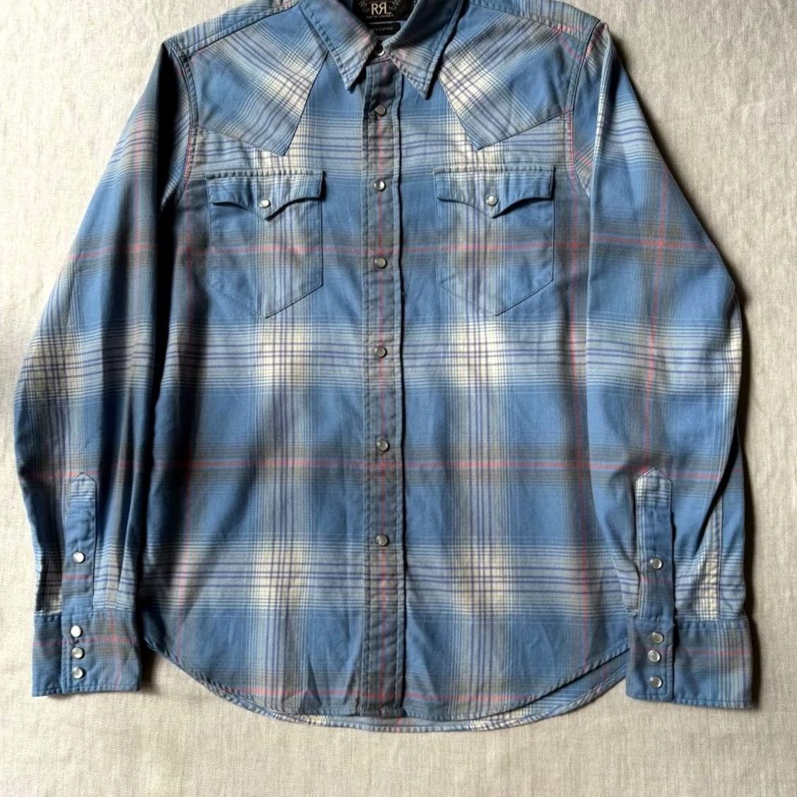 Ralph Lauren RRL RALPH LAUREN WESTERN SHIRT MEN M BLUE COTTON PLAID SHADOW CHECK USED Size US M / EU 48-50 / 2 - 3 Thumbnail