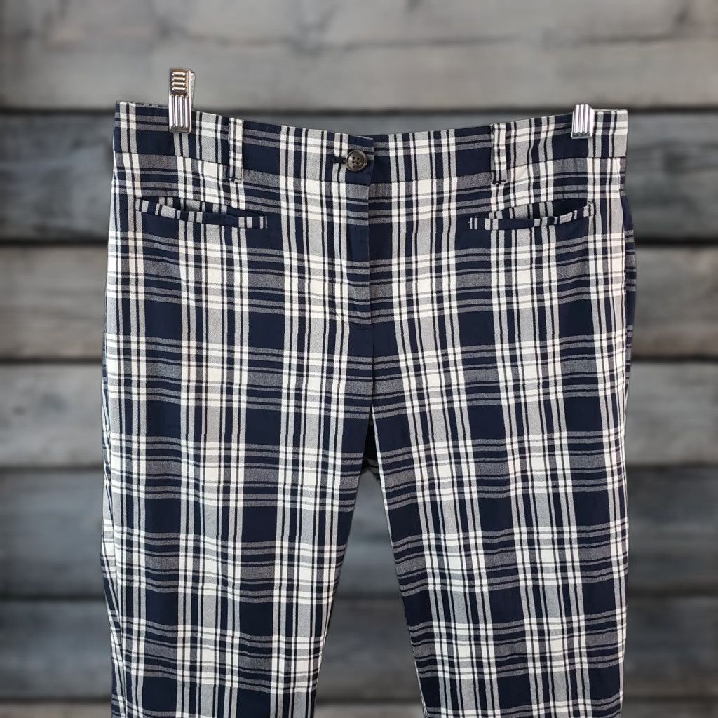 Ann Taylor Ann Taylor Womens Cropped Pants Sz 6 Blue White Plaid Mid Rise Cotton Blend Size 28" / US 6 / IT 42 - 1 Thumbnail