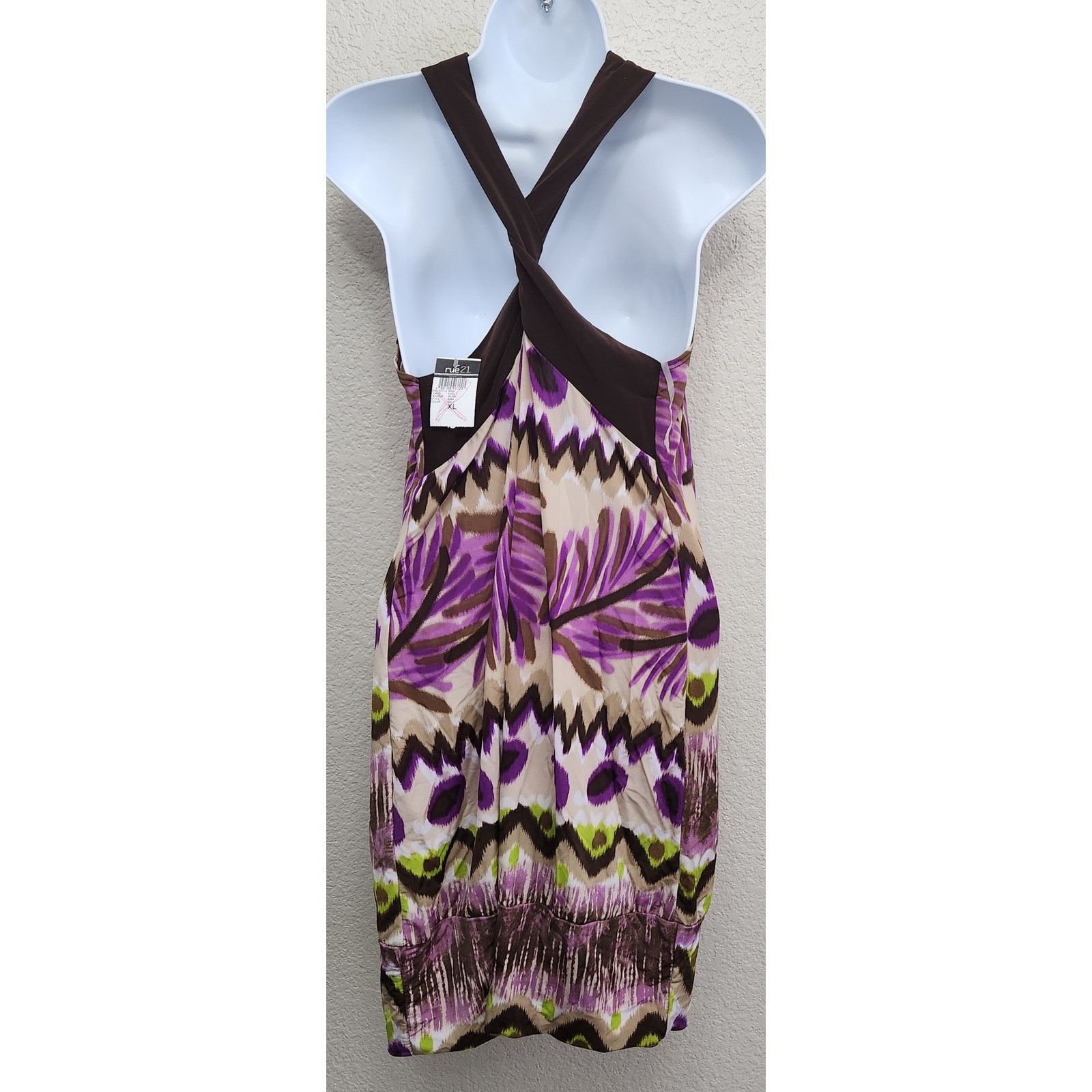 rue21 Rue 21 Purple Tan Brown Floral Print Halter Mini Dress XL Size XL / US 12-14 / IT 48-50 - 3 Thumbnail