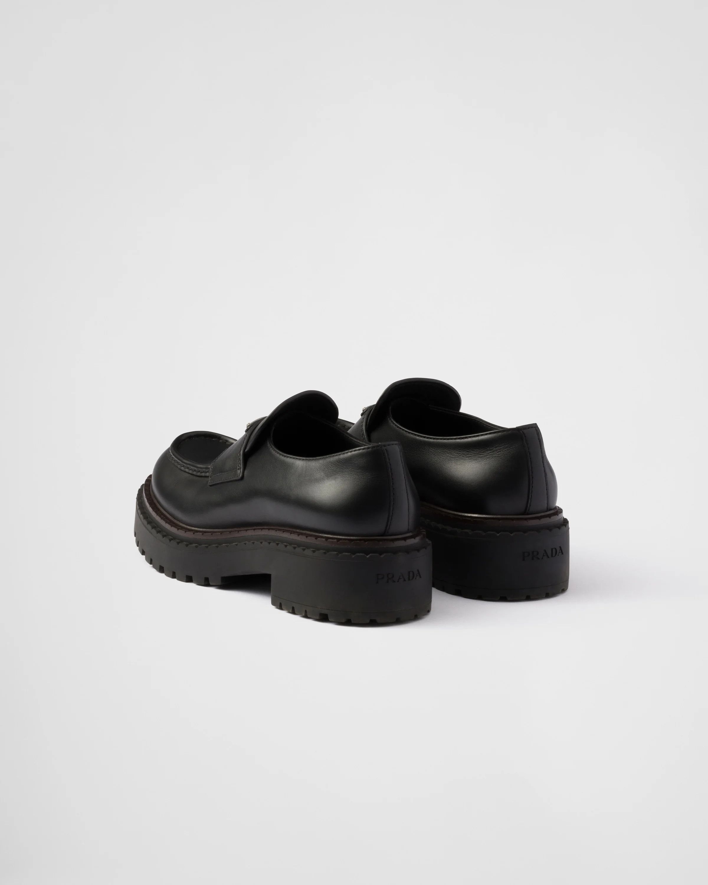 Prada o1B3y1r0426 Double Chocolate Leather Loafers in Black Size US 10 / EU 43 - 5 Thumbnail