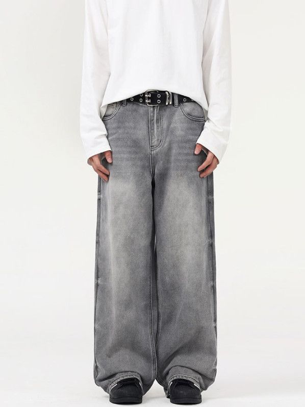 Japanese Brand Men's Retro Gray Baggy Washed Distressed Loose Fit Jeans Size US 32 / EU 48 - 1 Thumbnail