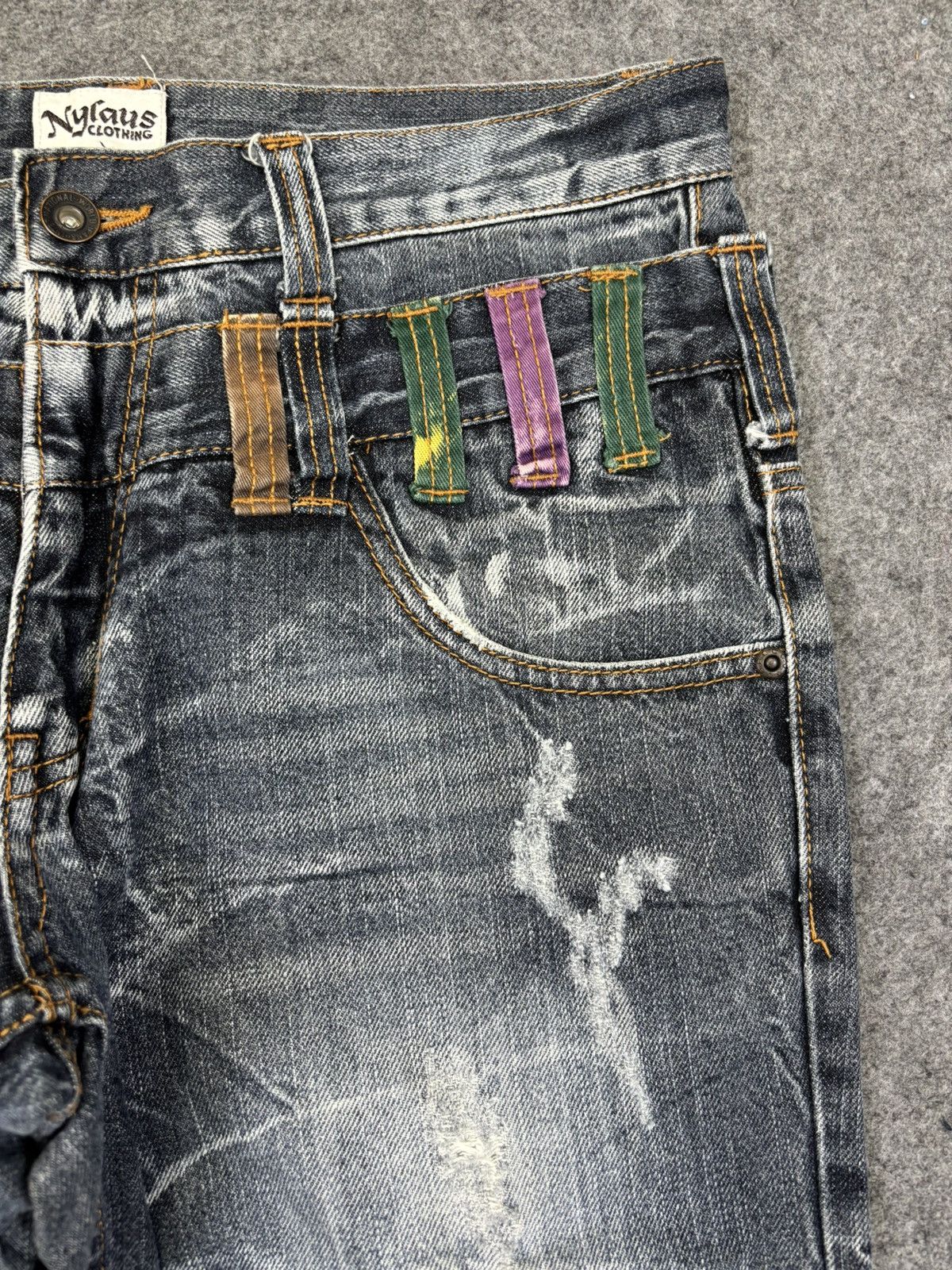 Japanese Brand 🔥DOUBLE WAIST🔥NYLAUS JEANS Thunder Fades Punk Denim F894 Size US 31 - 6 Thumbnail