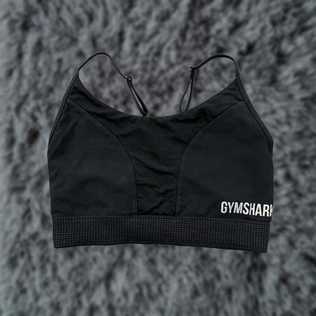 Gymshark Sports Bra Womens Small Black Racerback Athletic Logo Stretch Pullover, Women's