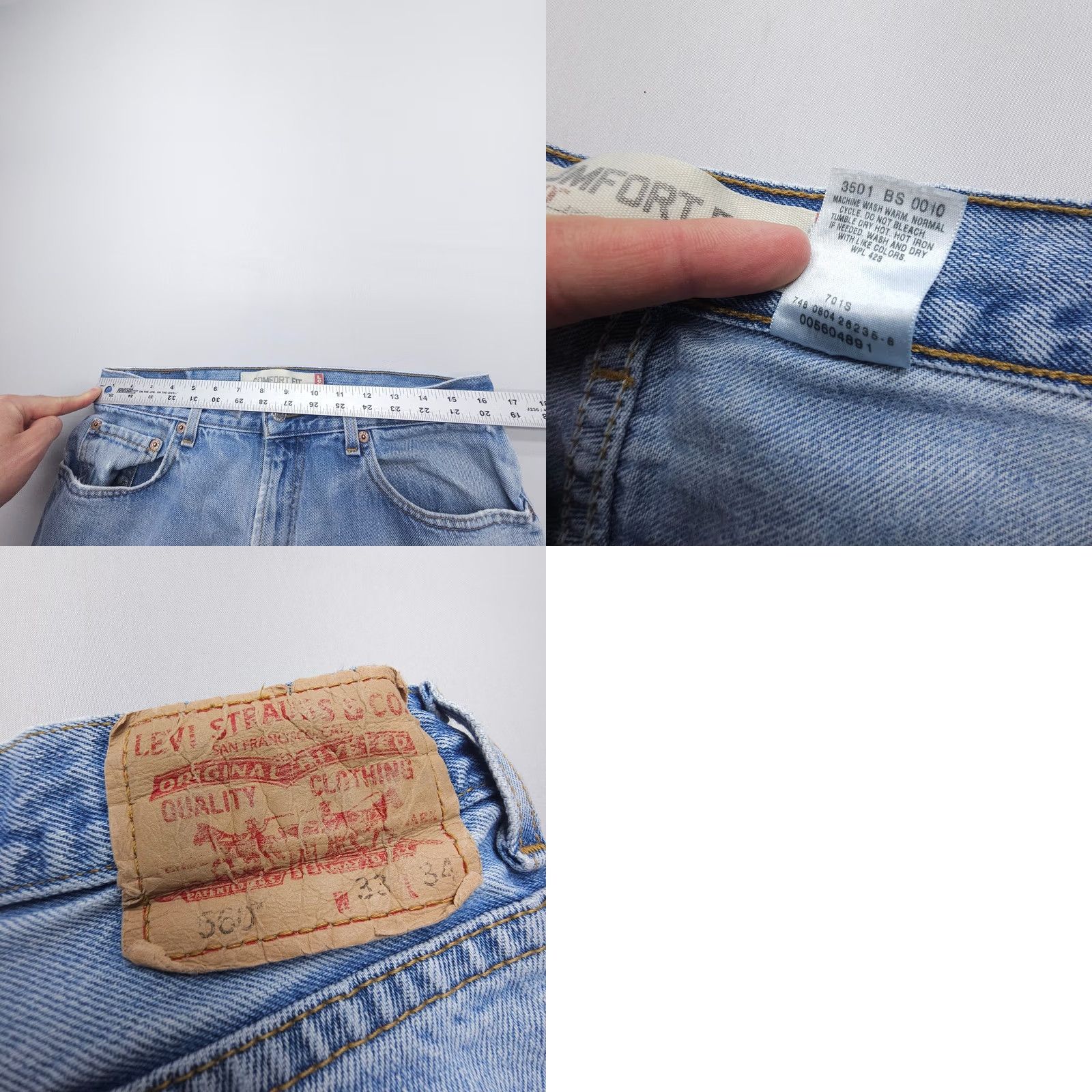 Levi's VINTAGE Levi's 560 Jeans Mens 33x34 Light Blue Denim 90s USA Baggy Relaxed Comfortable Pockets Size US 33 - 9 Thumbnail