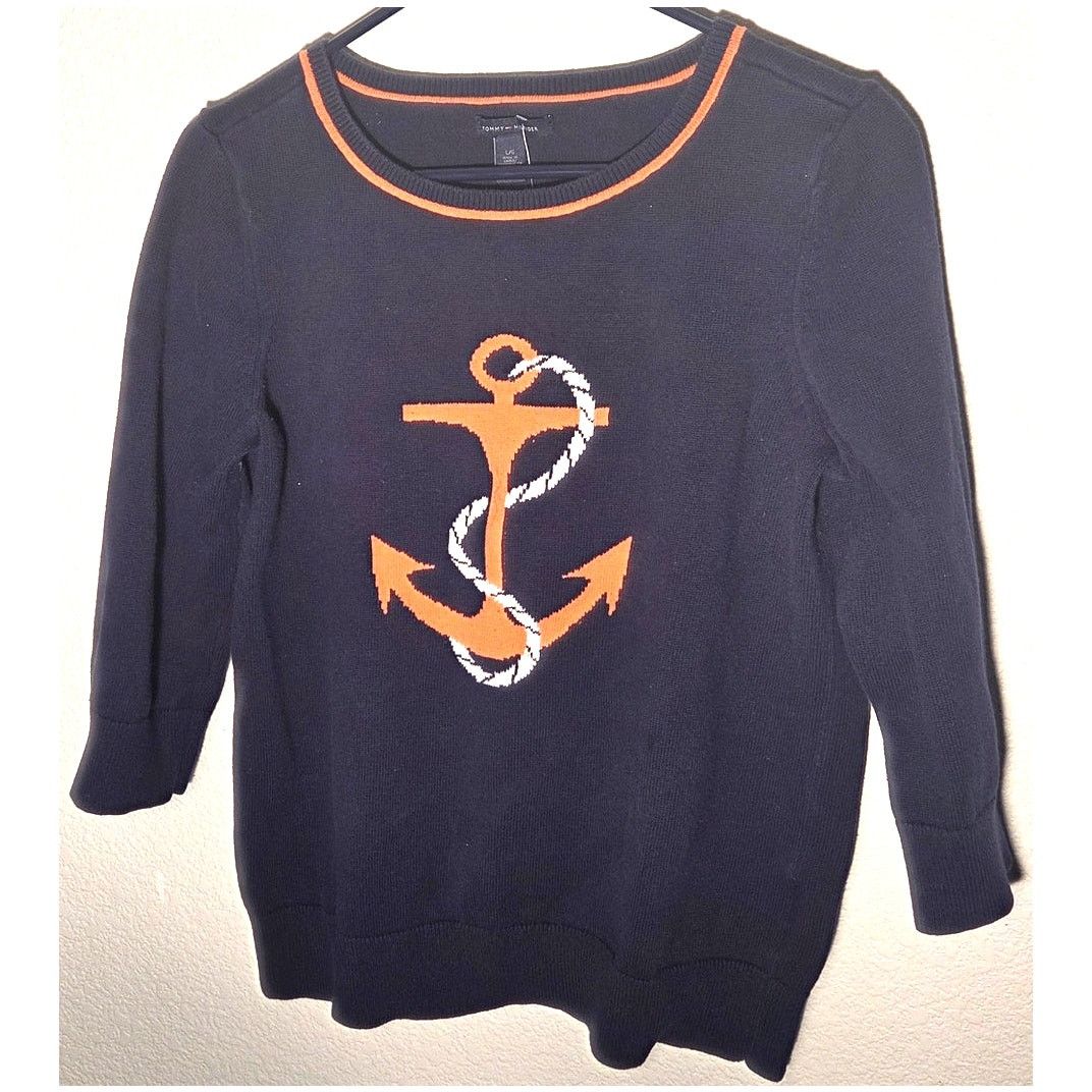 Tommy Hilfiger Chic Tommy Hilfiger Navy Blue Anchor Design Sweater Size L / US 10 / IT 46 - 3 Thumbnail