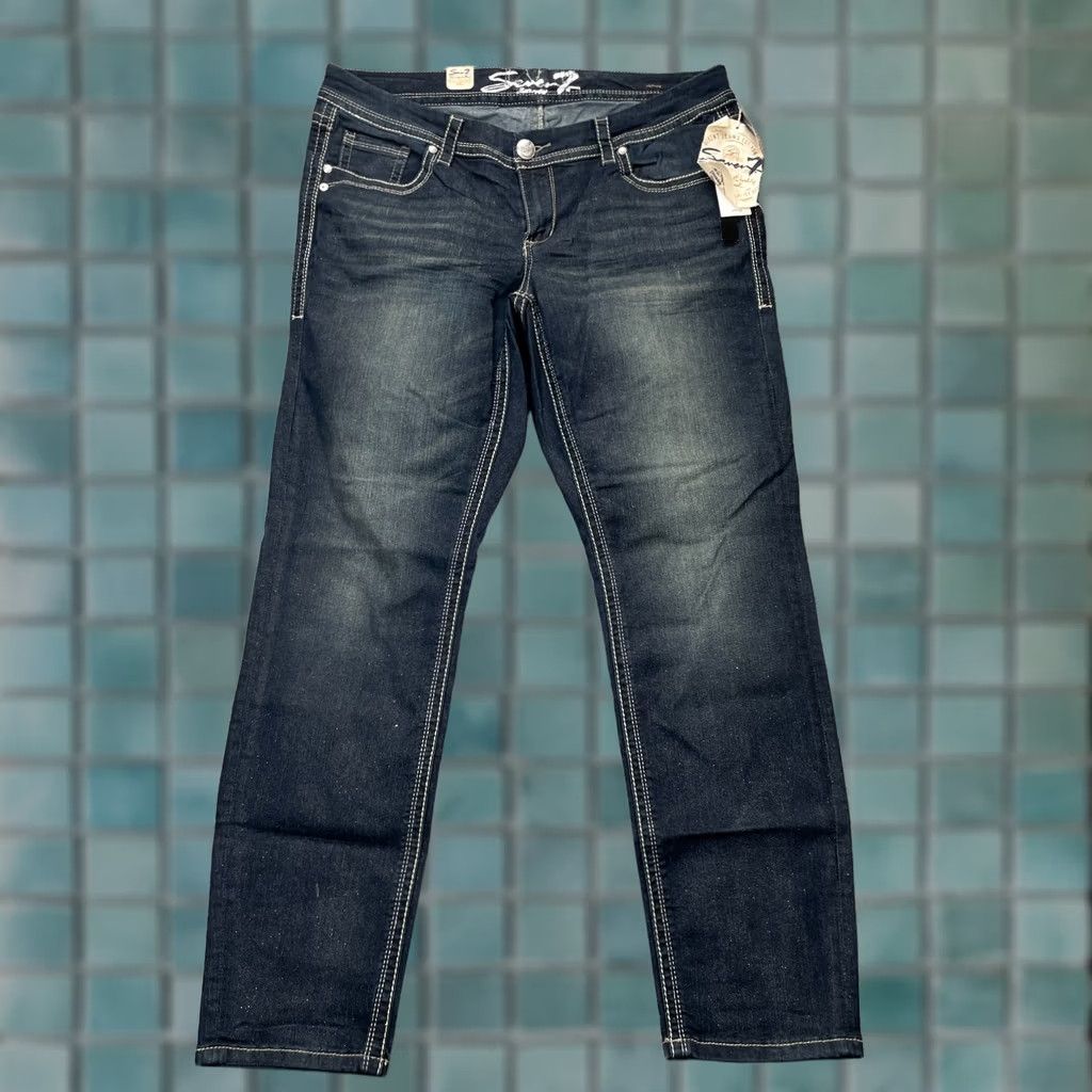 Vintage Seven7 Jeans Womens 16 Denim Blue Sparkle Luxe Whiskered 5-Pocket Skinny Regular Inseam 31” Button Zip Closet Mens Womens Girls Size 26" / US 2 / IT 38 - 1 Thumbnail
