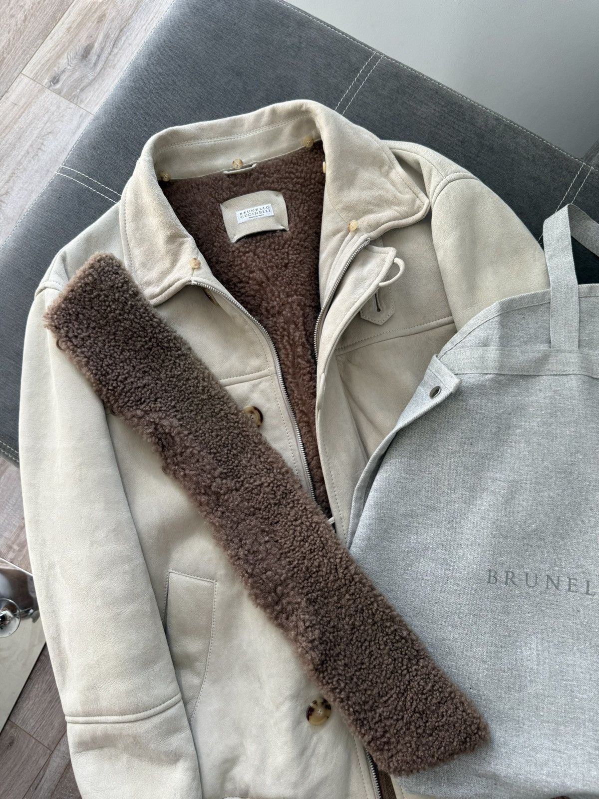 Brunello Cucinelli RRP $10500 Brunello Cucunelli suede sheepskin coat Jacket Size US XL / EU 56 / 4 - 20 Thumbnail