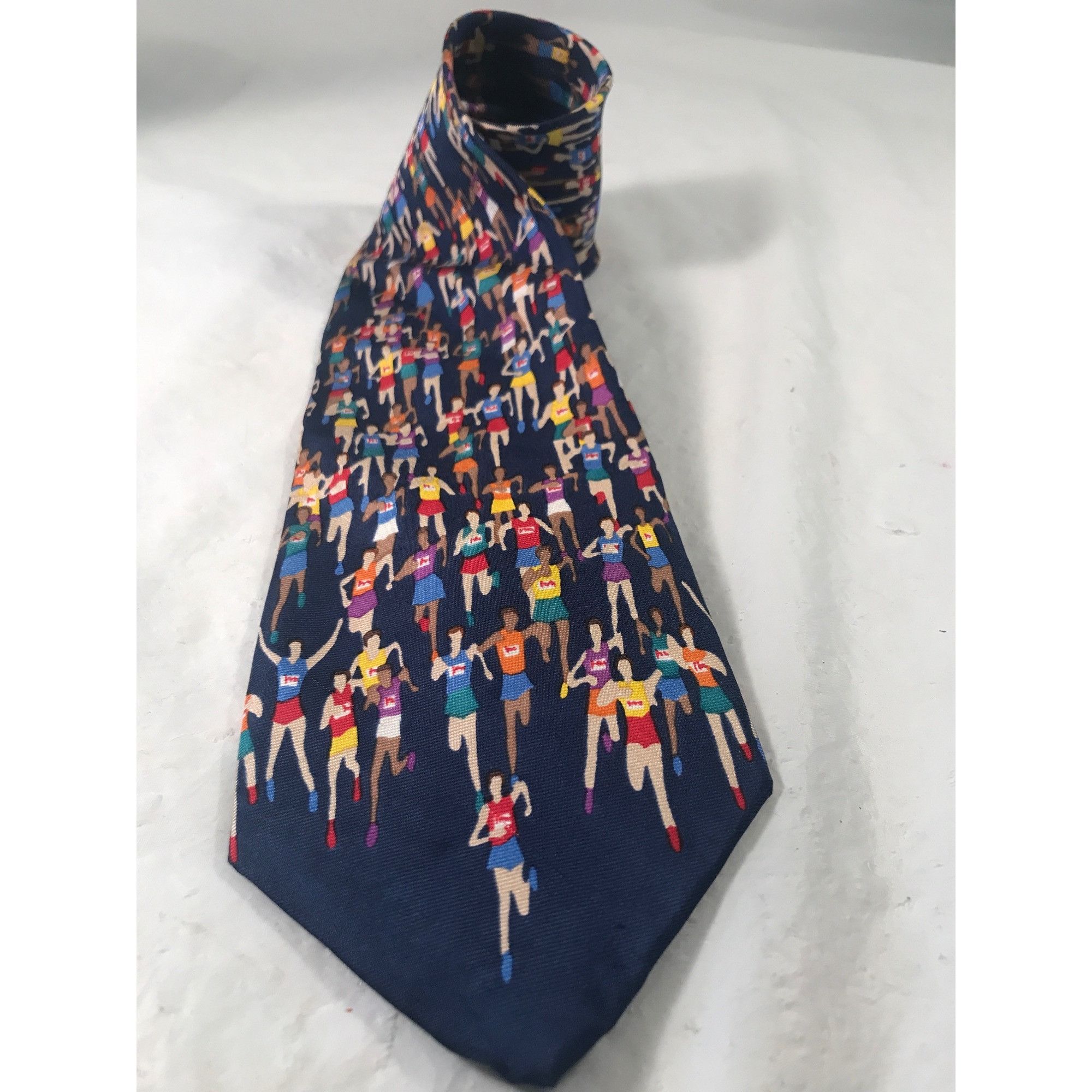Vintage Marathon Runners by Alynn Neckwear Silk Navy Blue Necktie Size ONE SIZE - 1 Thumbnail