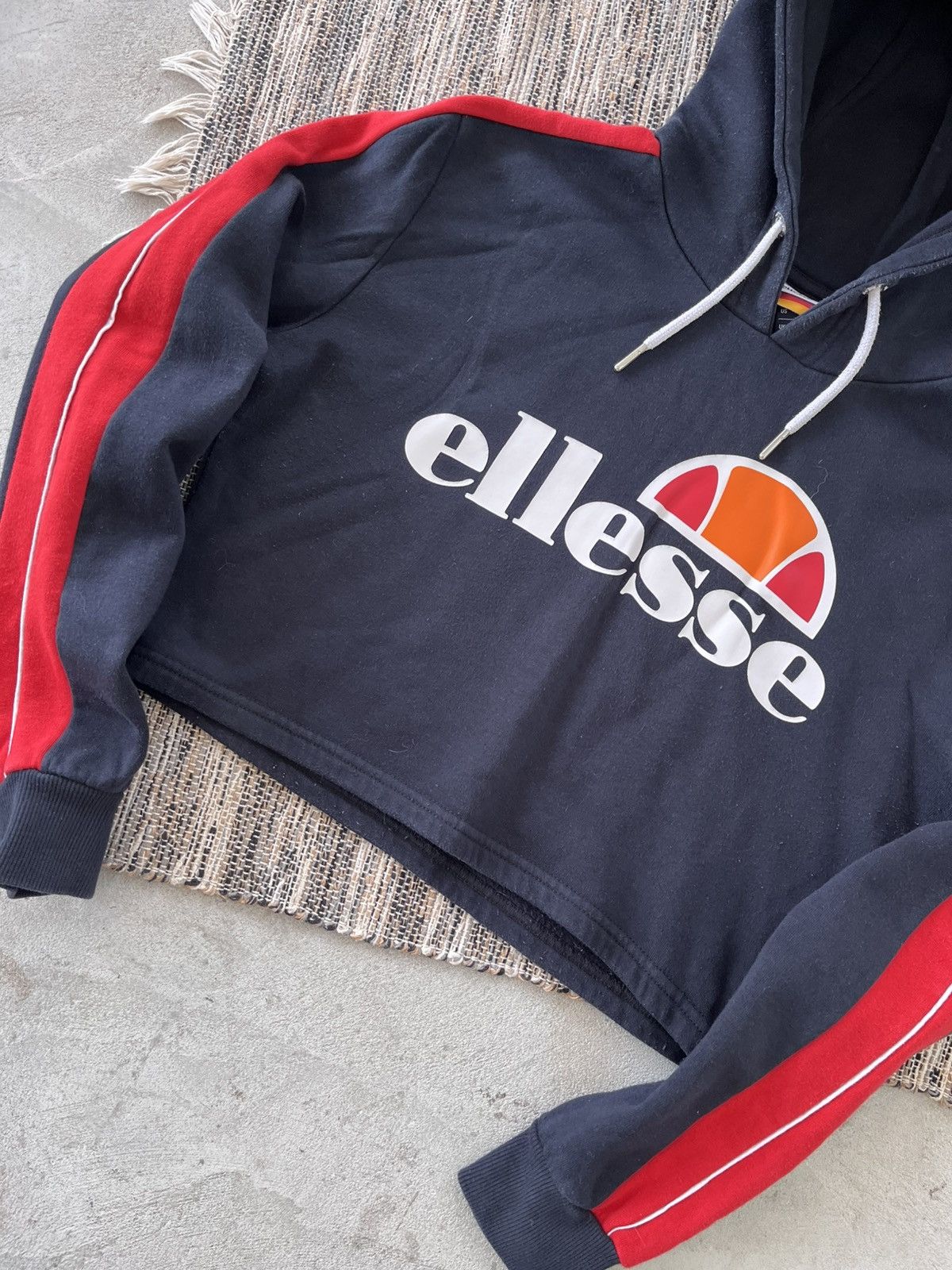 Ellesse × Vintage Vintage Ellesse Crop Top Hoodie Navy Red Center Logo Y2K Size S / US 4 / IT 40 - 5 Thumbnail
