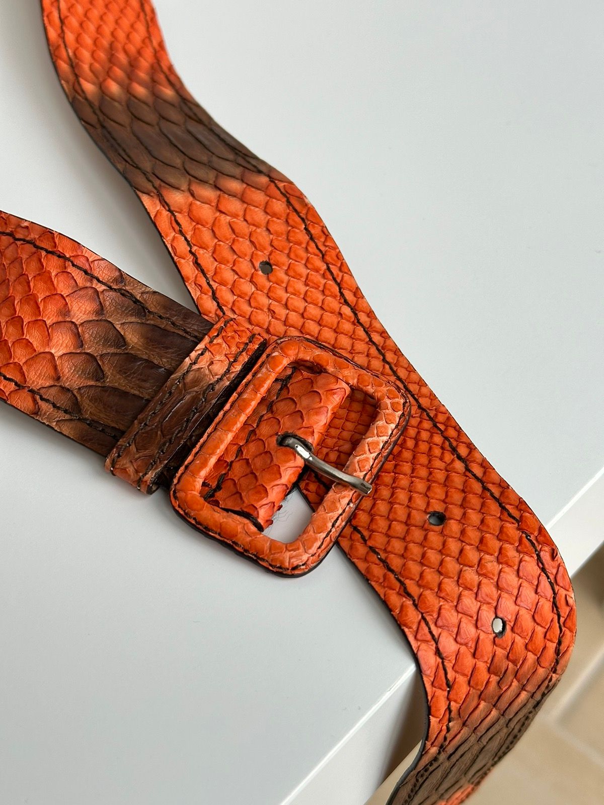 Pre-owned Prada X Vintage Prada Python Skin Orange Belt