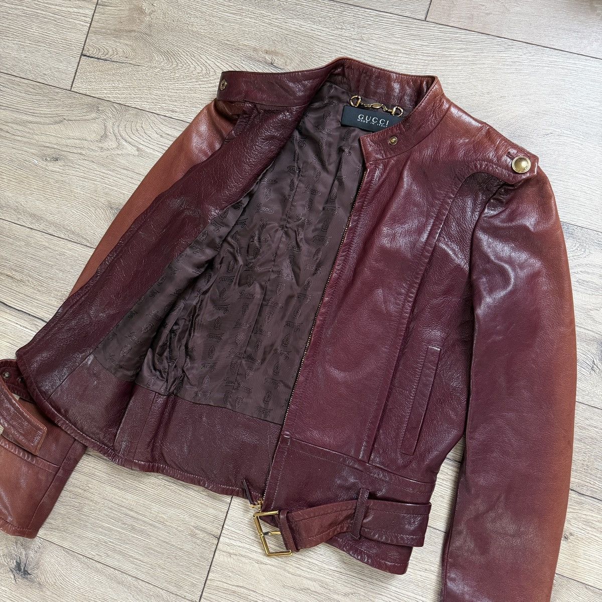 Gucci Gucci Burgundy Leather Jacket Biker by Tom Ford Y2K Size XS / US 0-2 / IT 36-38 - 7 Thumbnail