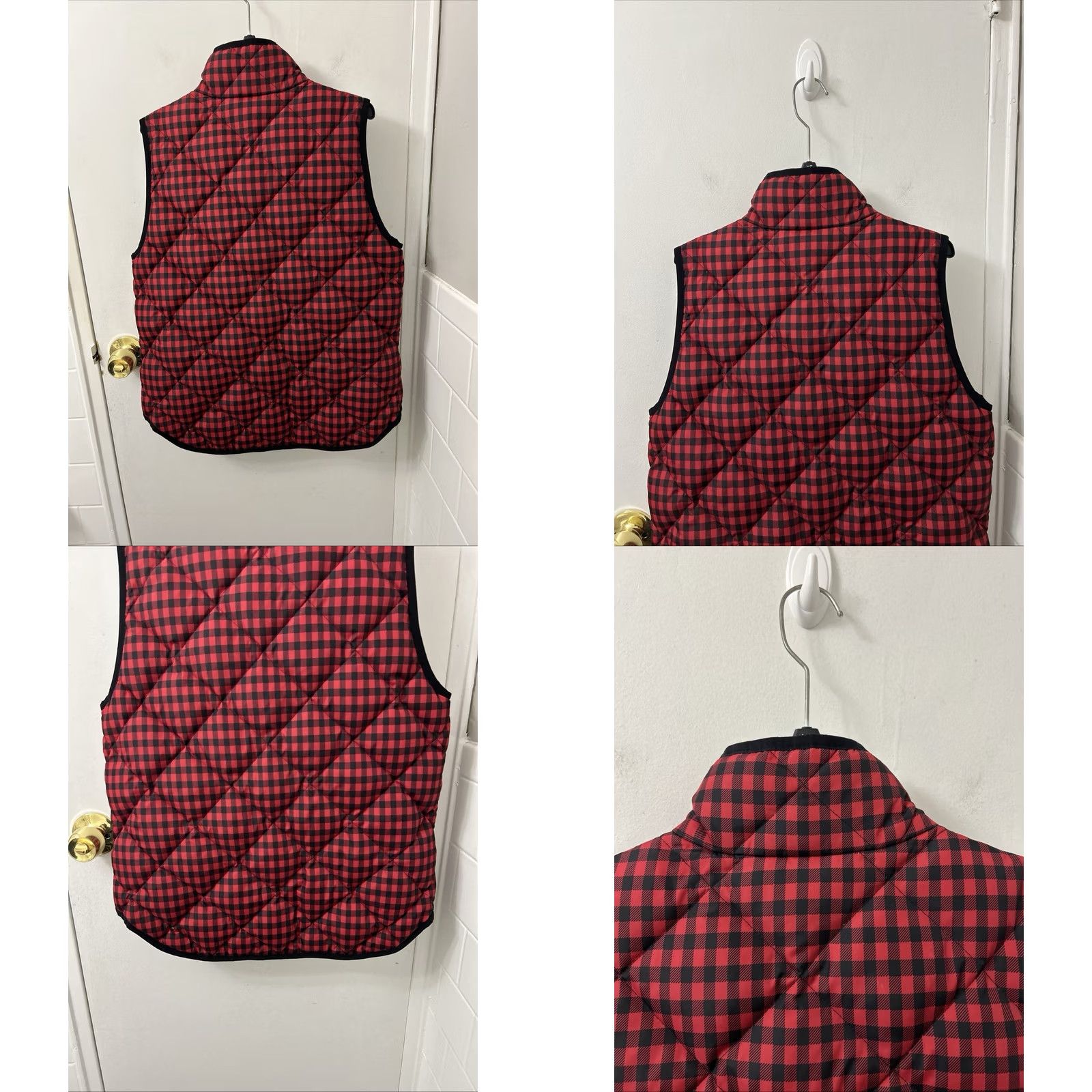 Vintage J Crew Excursion Quilted Down Vest Womens M Black Red Plaid Puffer Full Zip YKK Vest Size M / US 6-8 / IT 42-44 - 8 Thumbnail