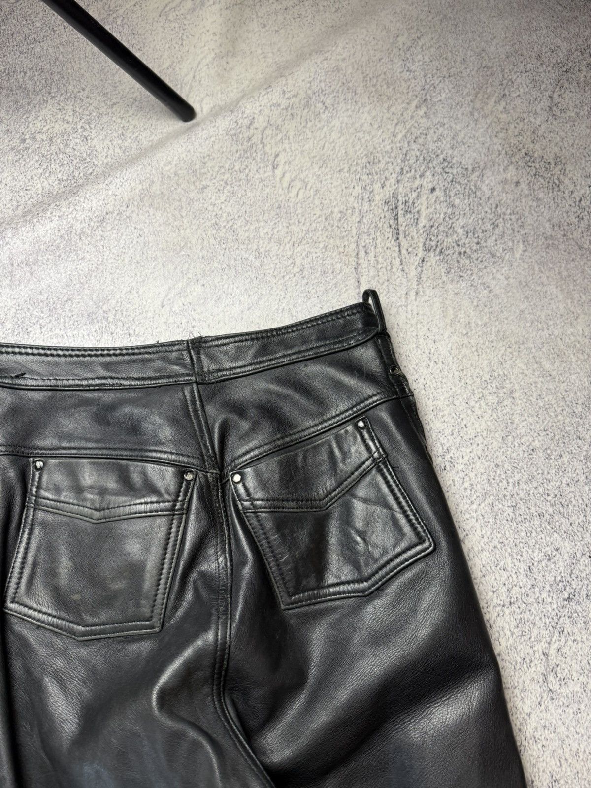 Leather Mens Vintage Biker Leather Pants stripe's Japanese brand y2k Size US 31 - 22 Thumbnail