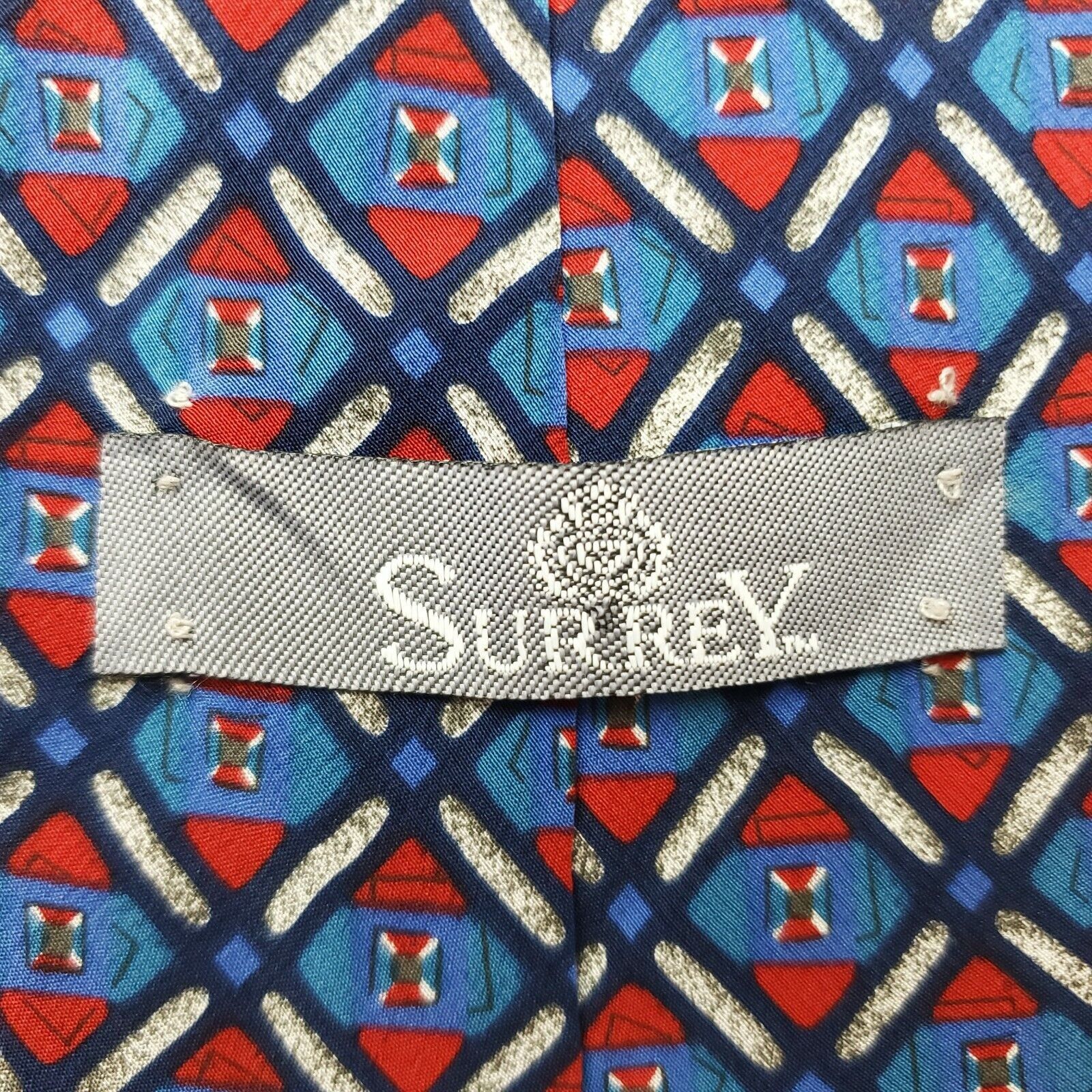 Vintage Surrey Red Blue Silk Tie Geometric Italy Classic Size ONE SIZE - 3 Thumbnail