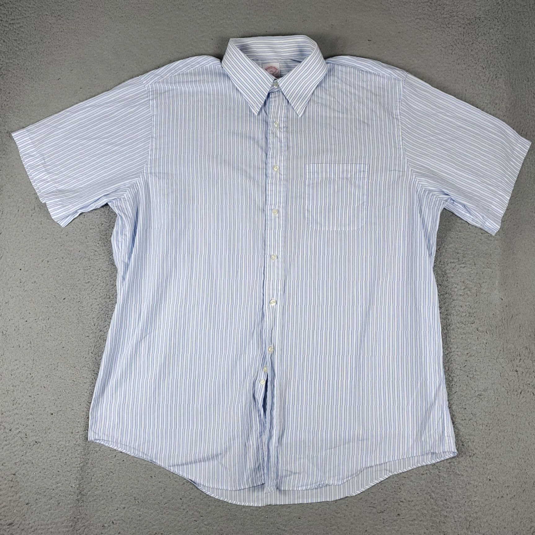 Brooks Brothers Brooks Brothers Shirt Mens 17.5 Blue Striped Regent Dress Button Up Short Sleeve Size 46R - 2 Thumbnail