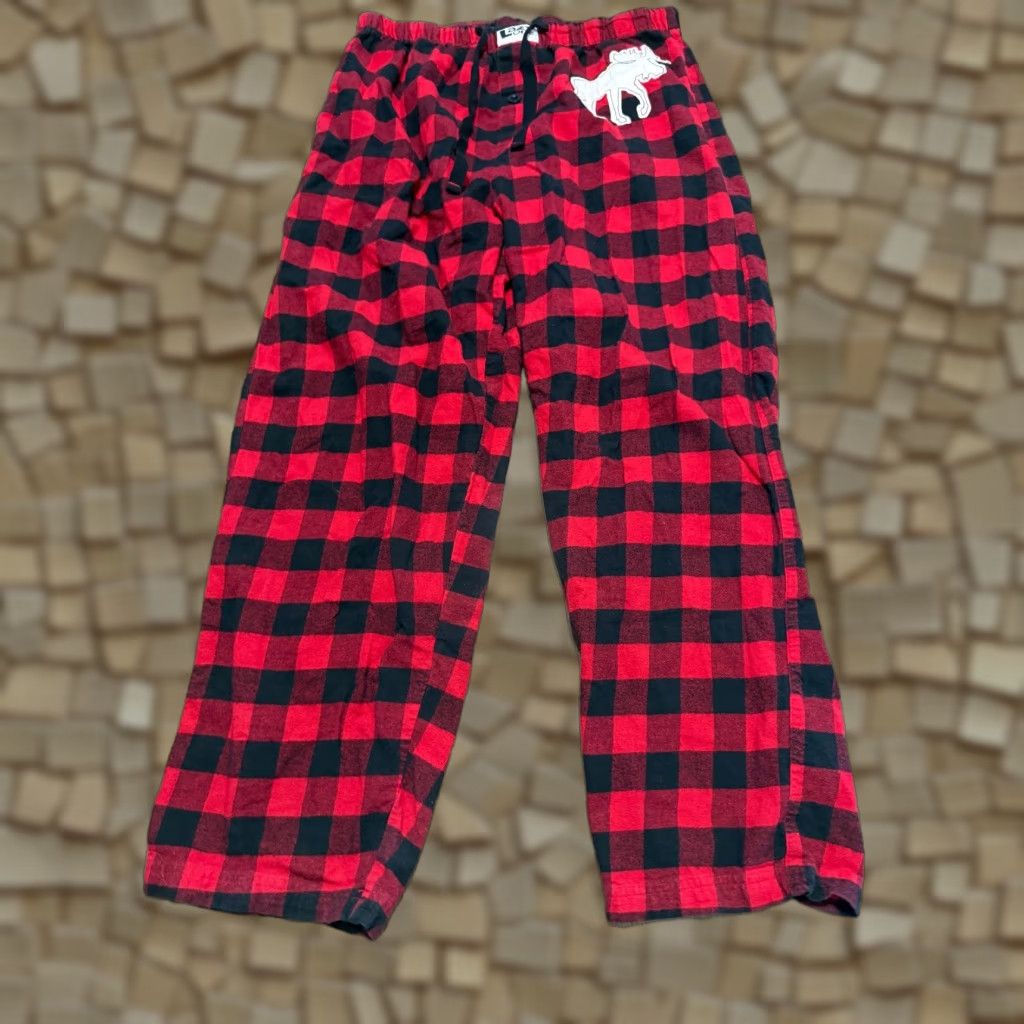 Vintage Lazy One Pants Men's Medium Black Red Checkered Sleepwear Pants Tie Waist Pajama Pants Mens Regular 100% Cotton Size US 31 - 1 Thumbnail