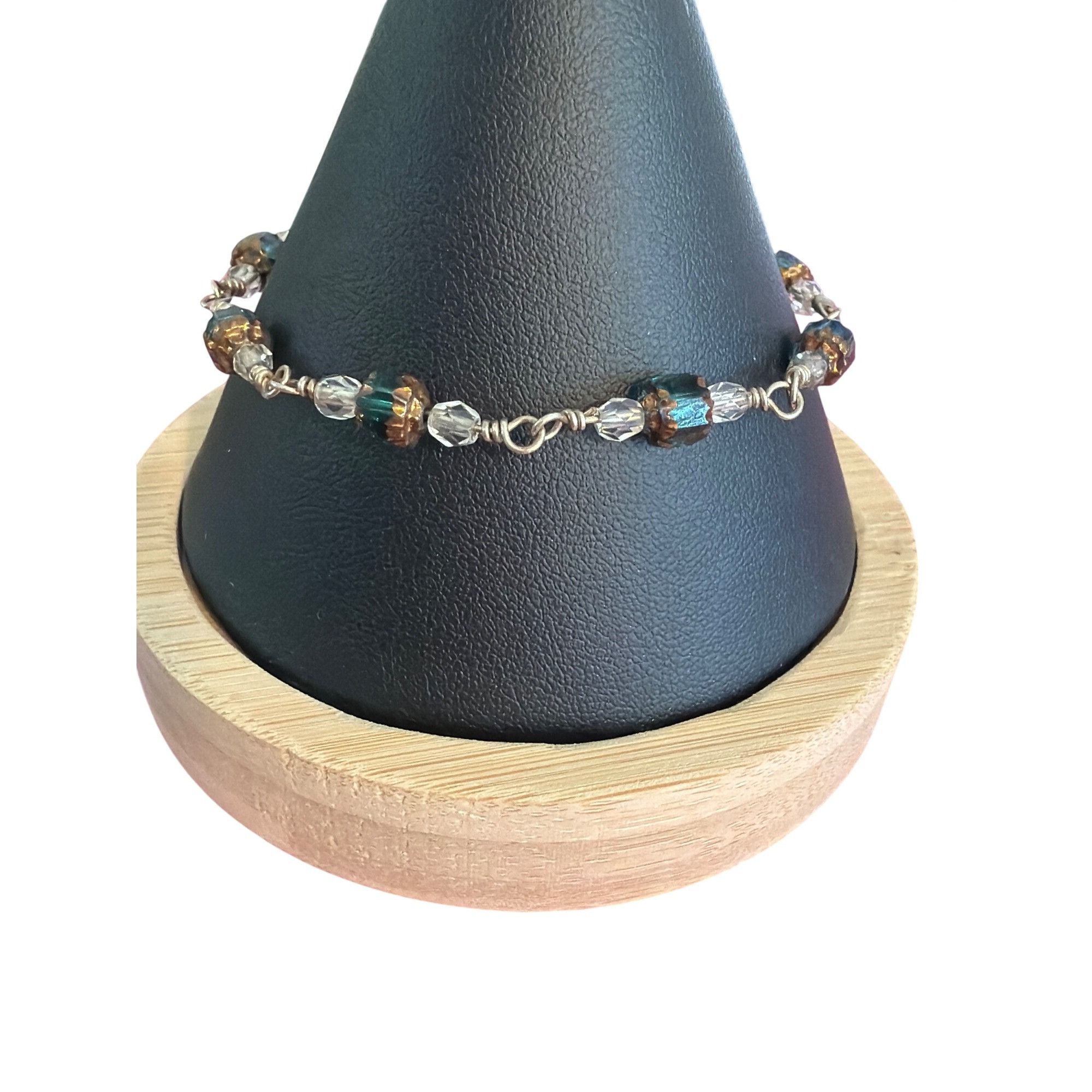 Other Vintage Sterling Silver Glass Crystal Blue Green Beads 6.75" Size ONE SIZE - 1 Thumbnail