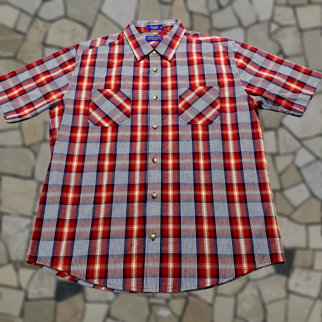 Pendleton Pendleton Wave Shirt Mens L Red Plaid Button Up Casual Outdoor 90s American USA Short Sleeve Collared Cotton Shirt Mens Size US L / EU 52-54 / 3 - 1 Thumbnail