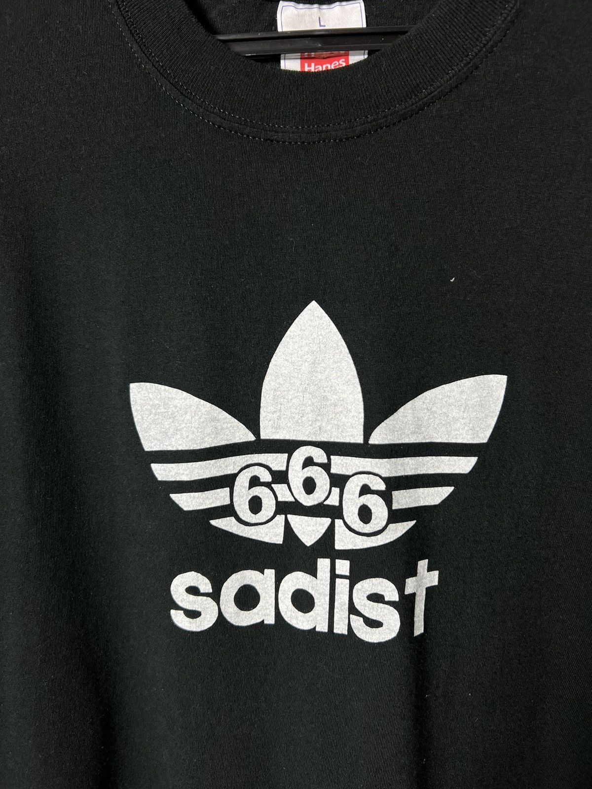 Vintage 90s 666 Sadist Adidas Trefoil Logo Tee Archaic Smile