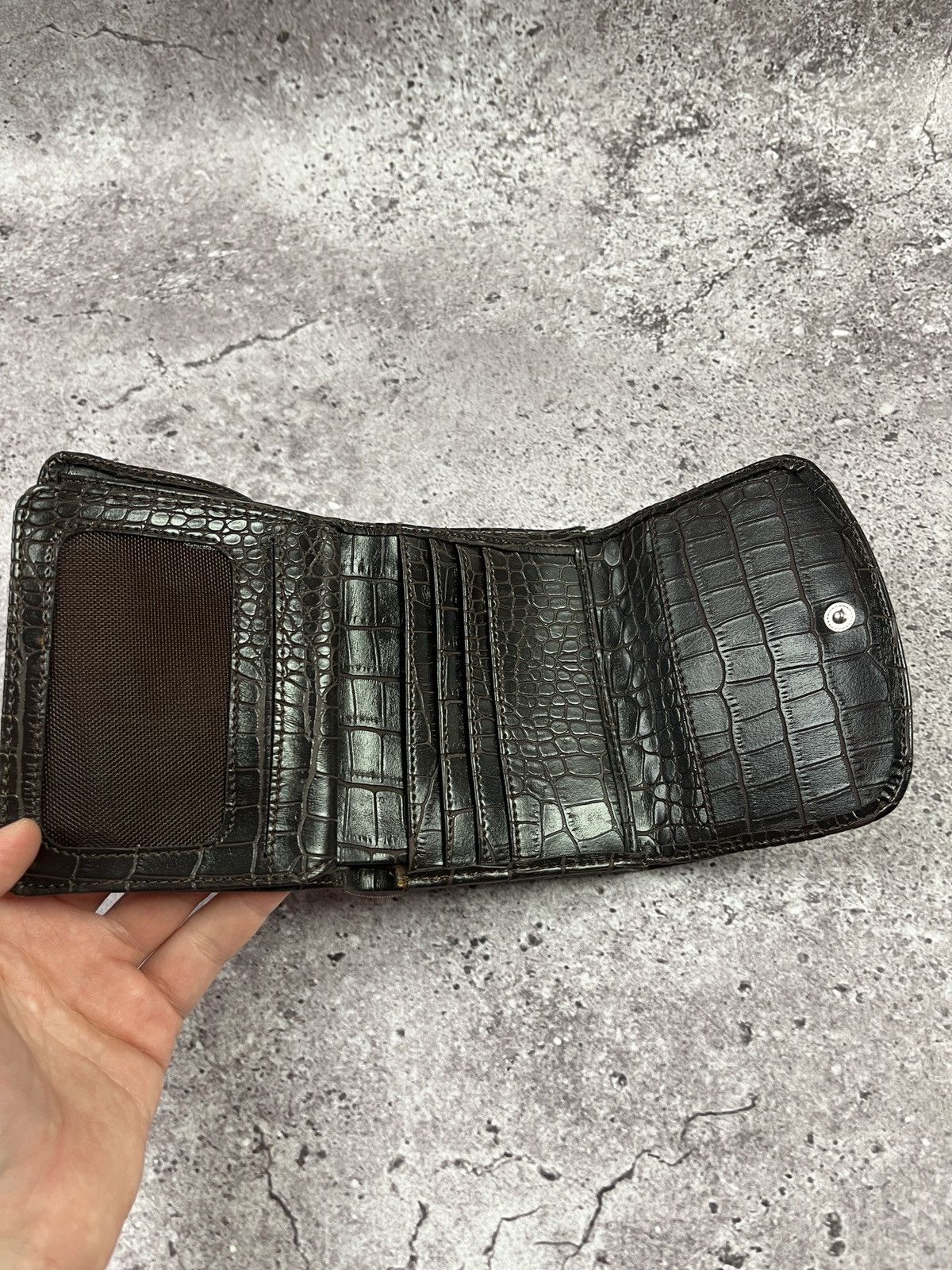 Burberry Nova Check Trifold Wallet Brown Croc Embossed Leather Size ONE SIZE - 11 Thumbnail