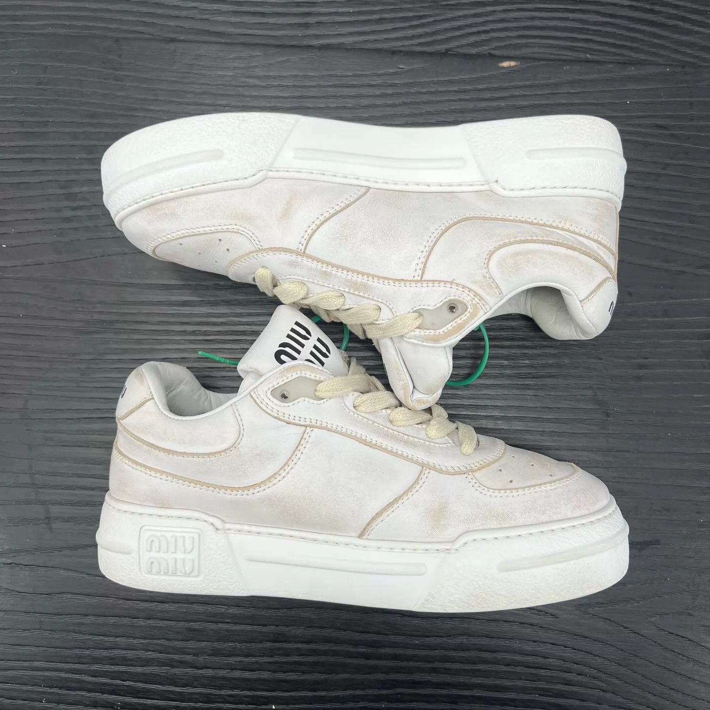 Miu Miu MIU MIU Leather Distressed Sneakers Women's 36 Size US 5.5 / IT 35.5 - 7 Thumbnail