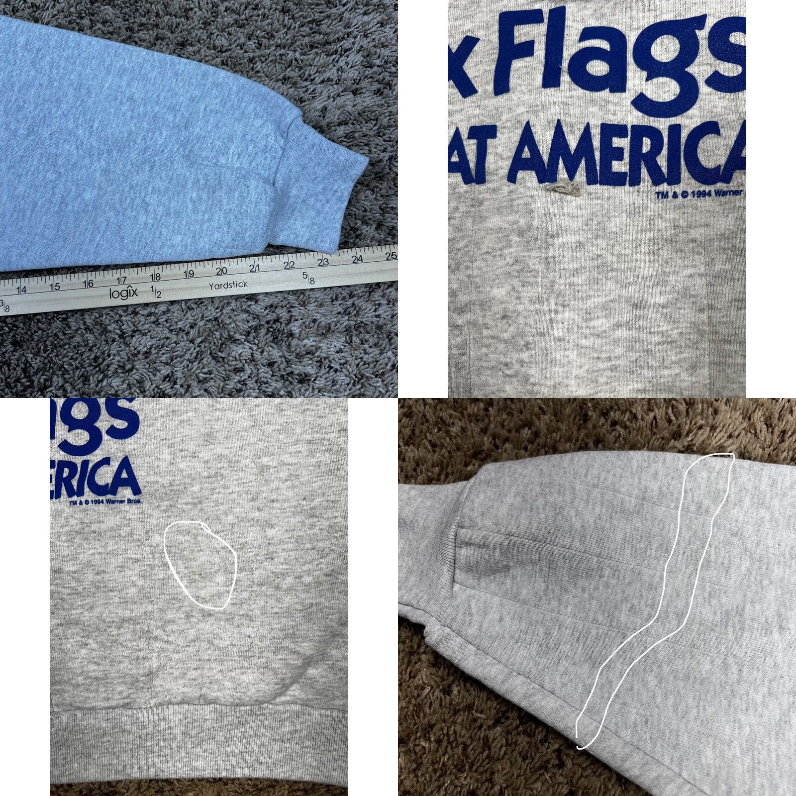 Vintage VINTAGE Six Flags Bugs Bunny 1994 Crewneck Sweatshirt 2XL Gray Graphic Print Mens Womens Unisex Adults Sweatshirt Theme: 90s, Looney Tunes Size US XXL / EU 58 / 5 - 9 Thumbnail