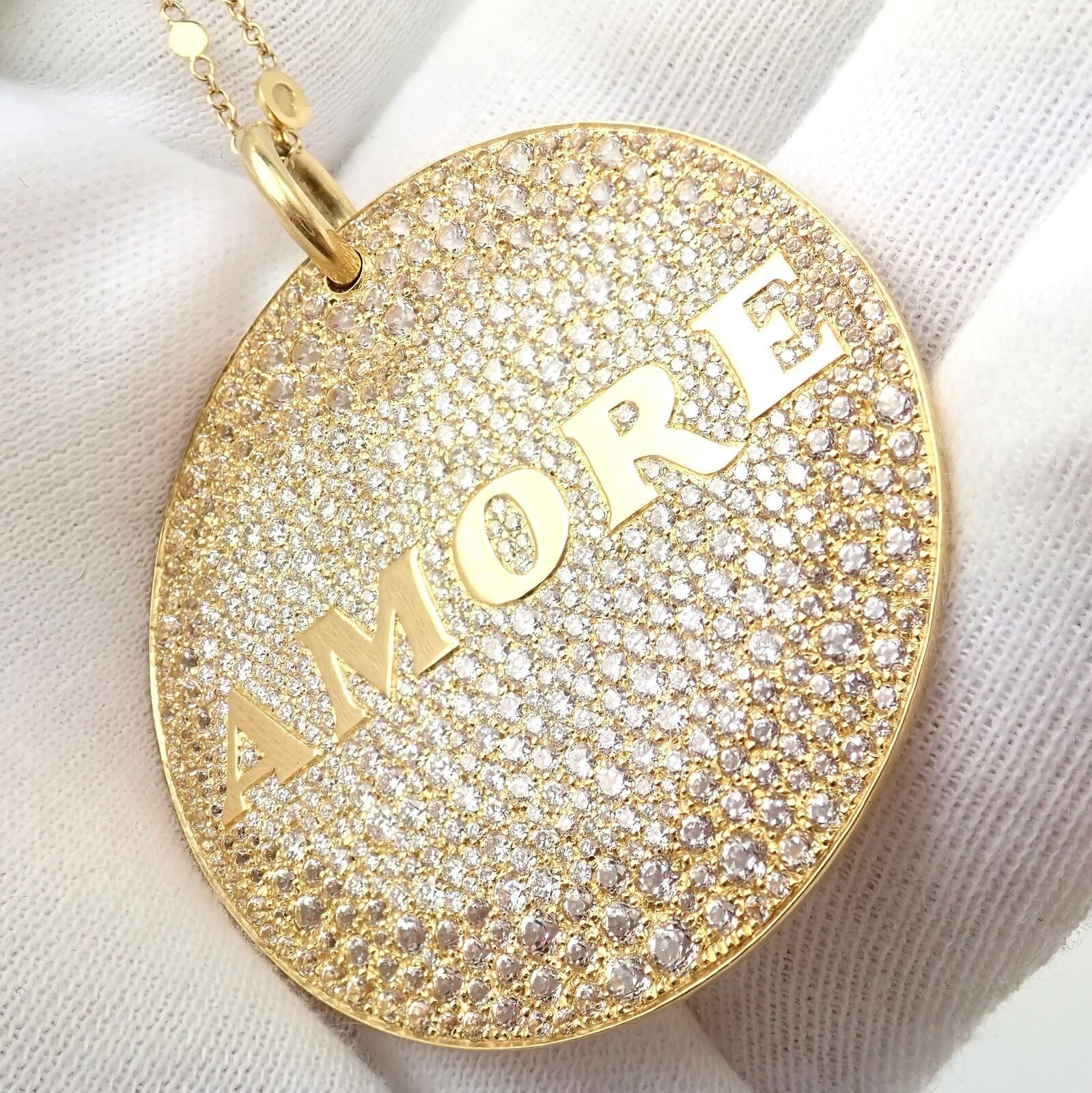 Yellow Gold Large Diamond + Sapp Amore Pendant Necklace