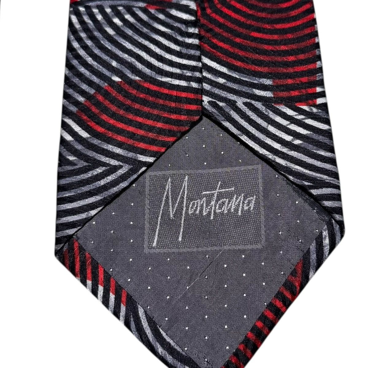 Claude Montana Claude Montana Silk Patterned Black White Red Tie 58x3.5 Size ONE SIZE - 5 Thumbnail