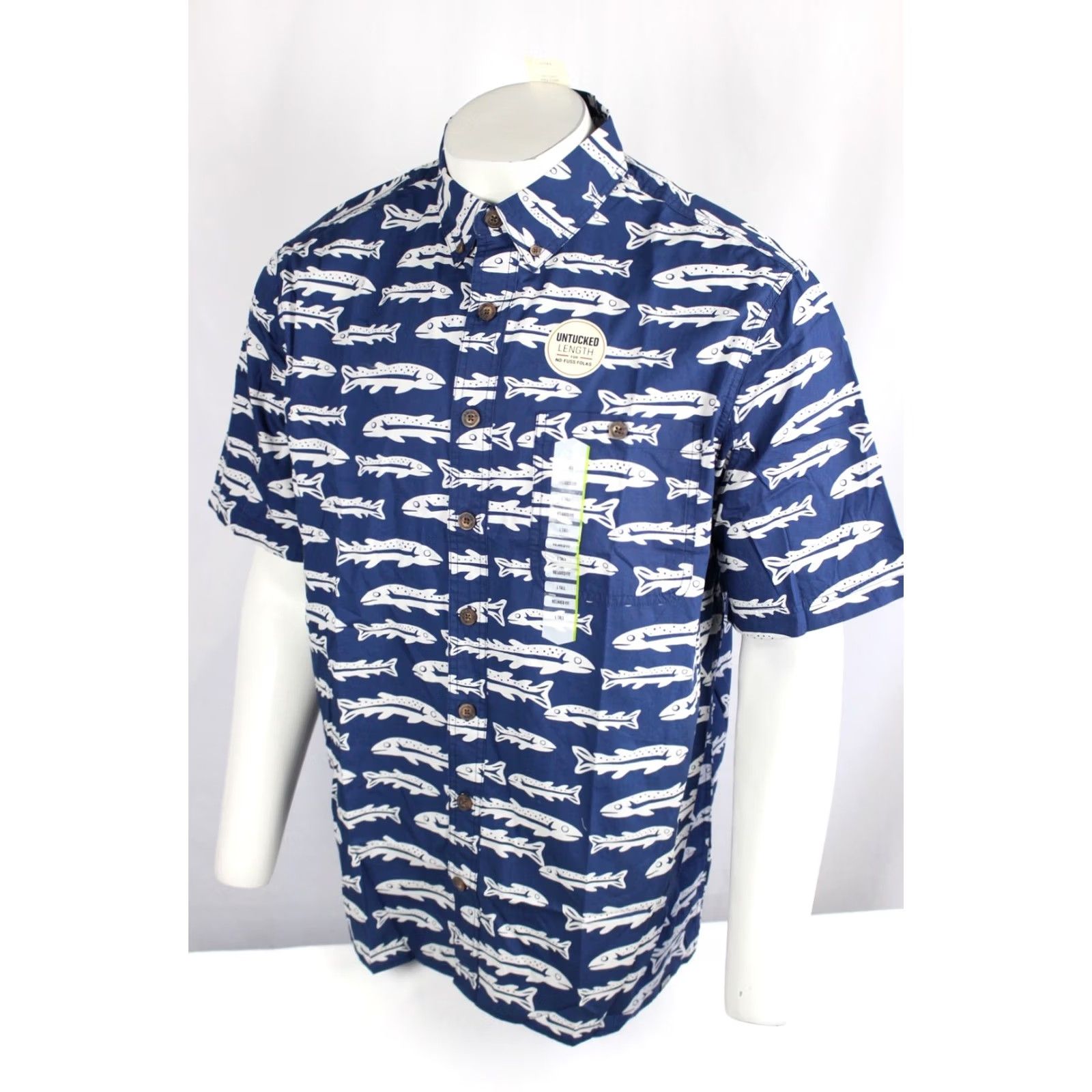 CO Duluth Trading Co Men's BBQ Relaxed Short Sleeve Button Shirt Large Tall Fish Blue Cotton 100% Button-Down Untucked Crewneck Casual Workwear 90s? Size US L / EU 52-54 / 3 - 5 Thumbnail