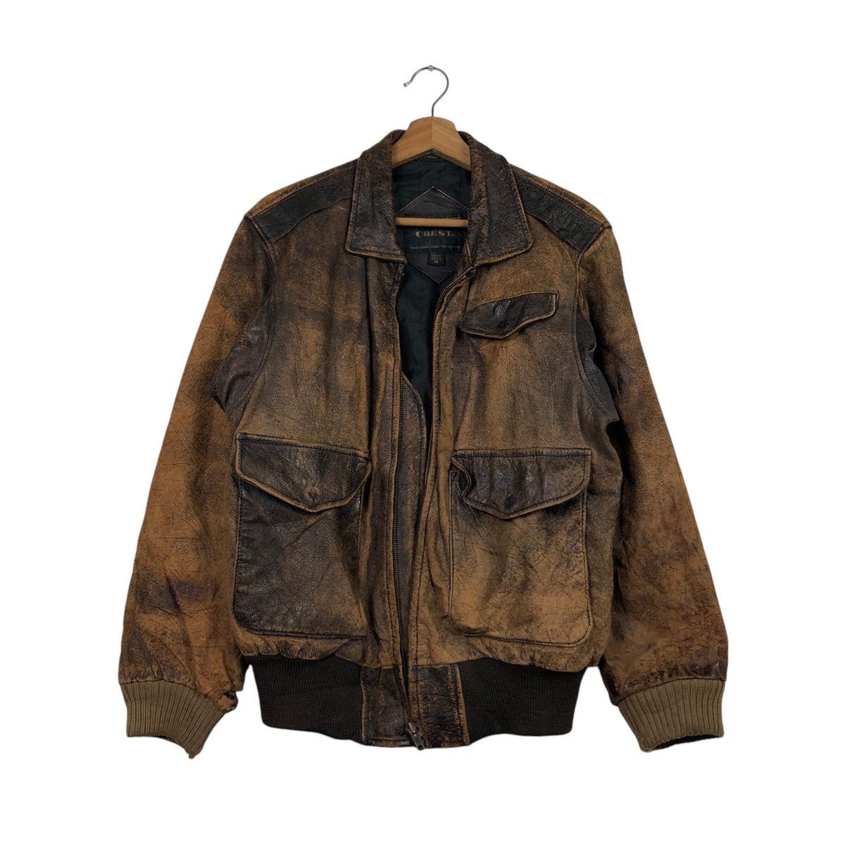 Japanese Brand Vintage Distressed Leather Bomber Jacket Grunge Patina Fade Size US M / EU 48-50 / 2 - 2 Thumbnail