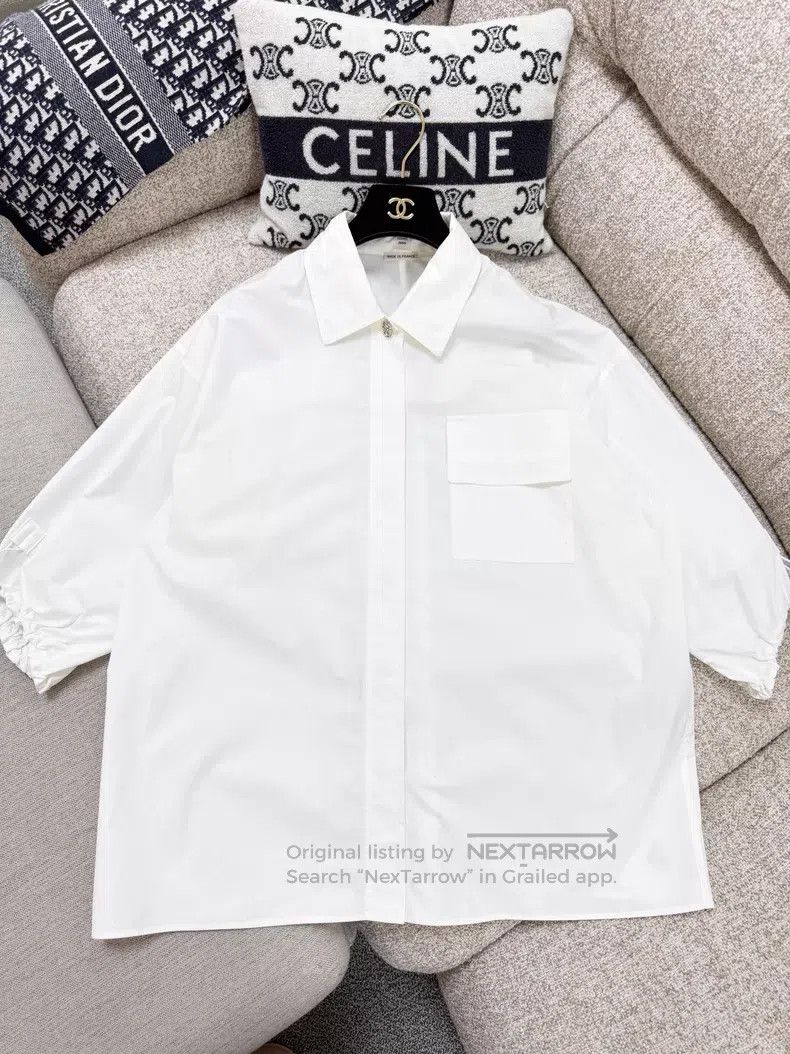 Hermes Hermes White Drawstring Pig Nose Silver Button Long Sleeve Size XXS / US 00 / IT 34 - 2 Thumbnail