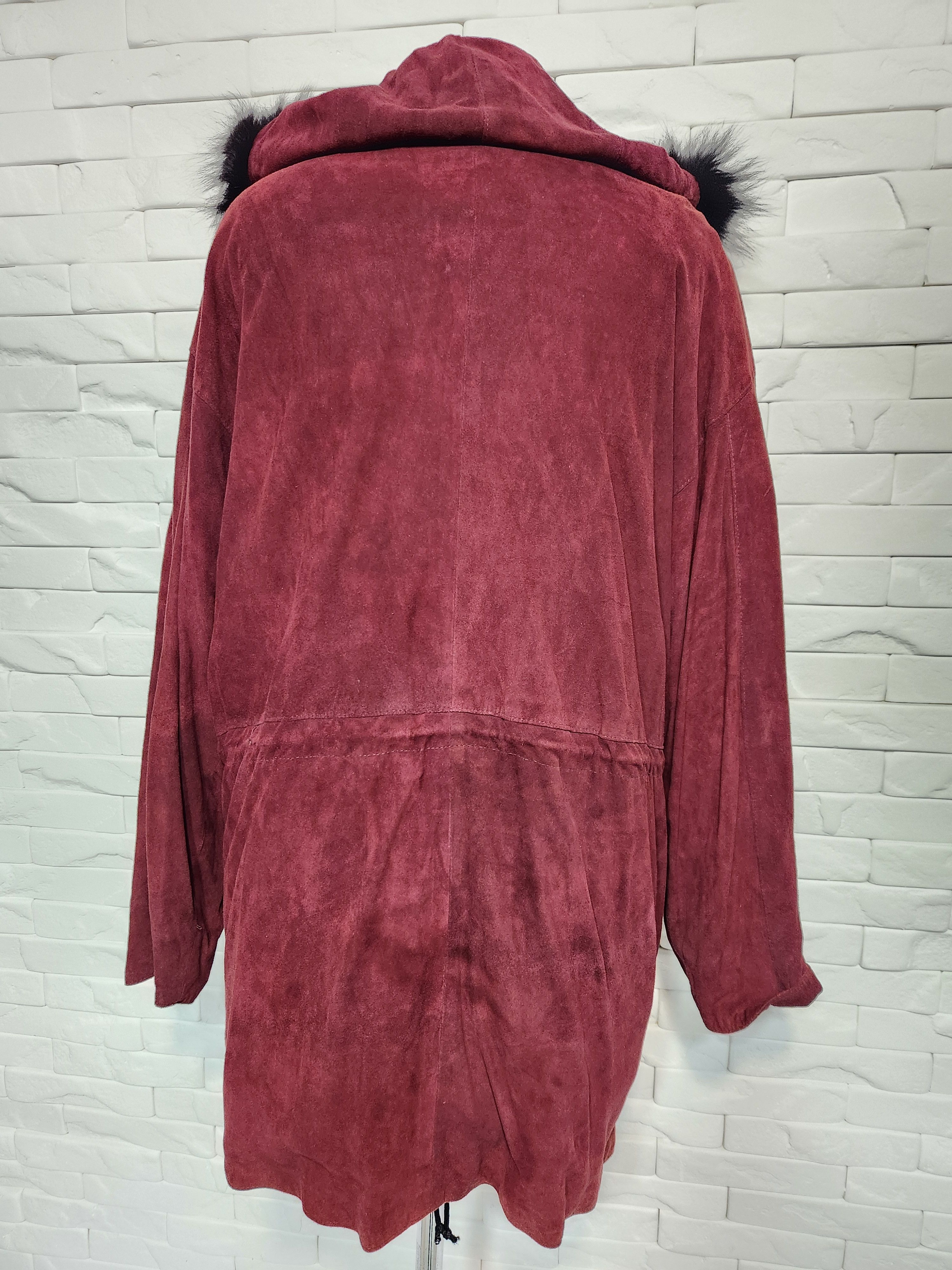 Genuine Leather Burgundy Suede Leather Jacket: Women's Hooded Jacket Size 3XL / US 20-22 - 4 Thumbnail