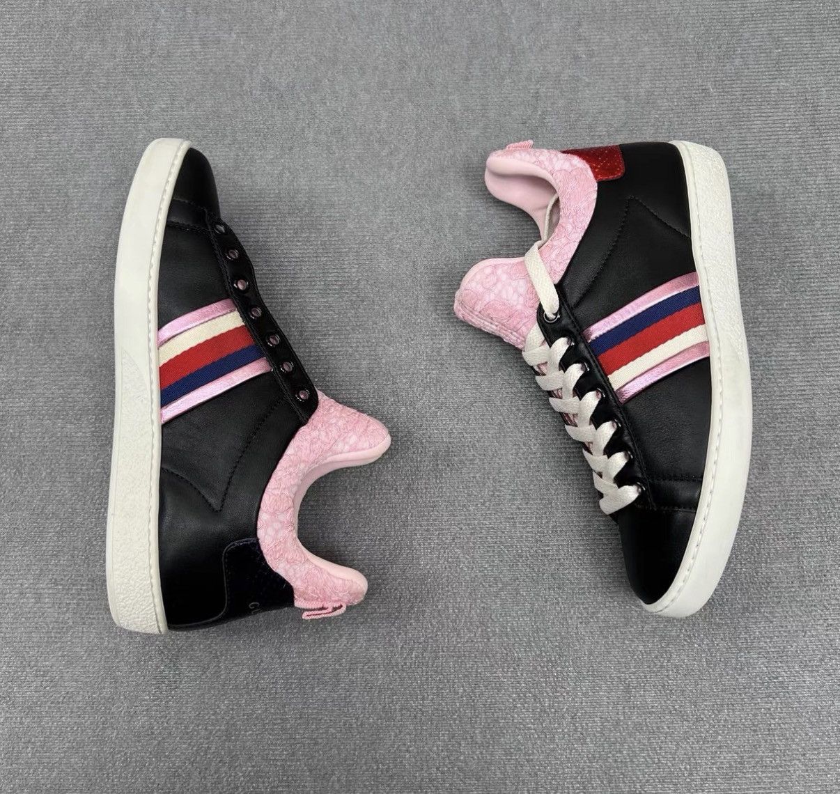 Gucci Gucci Black & Pink Lace Embroidered Women's Casual Sneakers Size US 5 / IT 35 - 5 Thumbnail