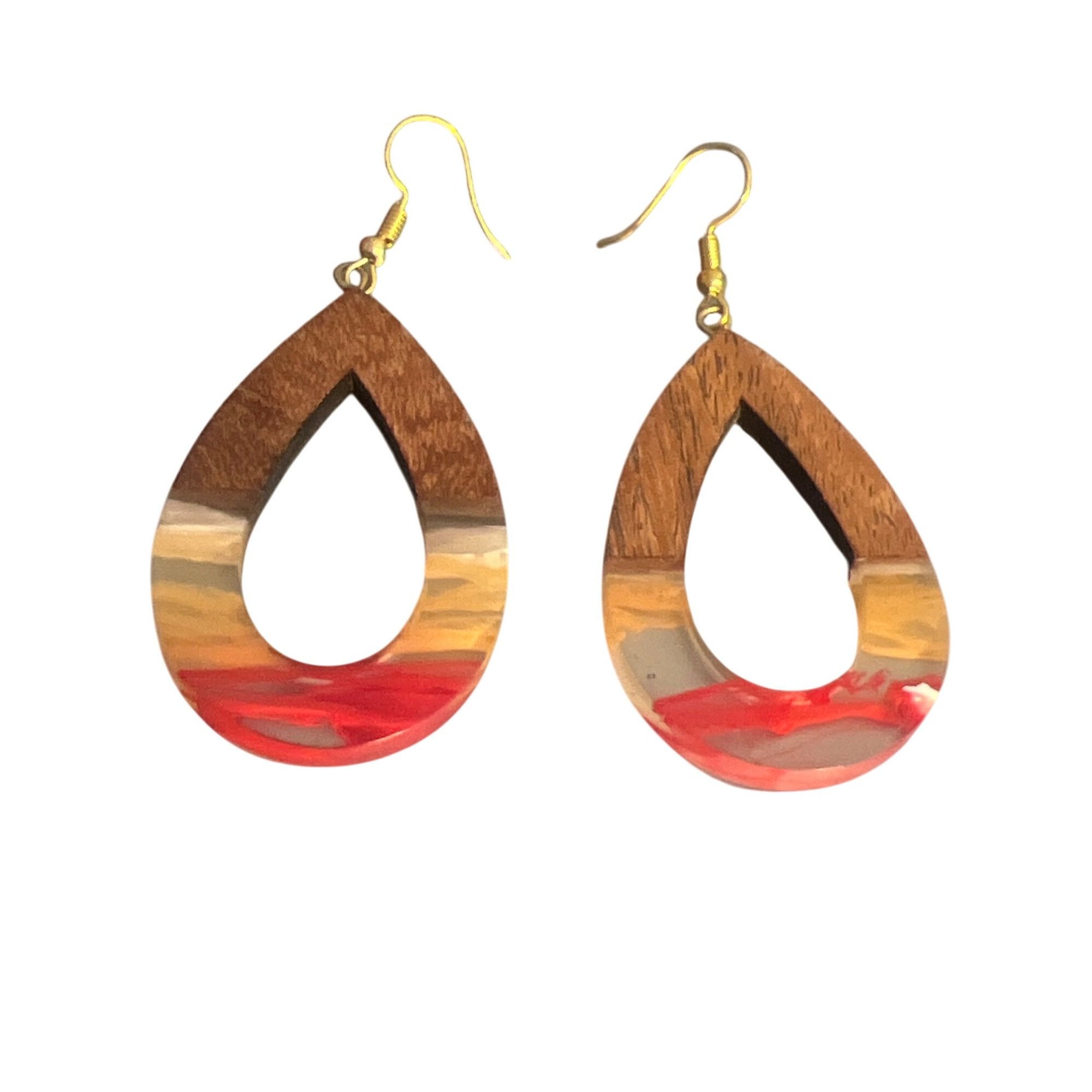 Other Vintage Wood Acrylic Open Teardrop Dangle Earrings Hooks Res Size ONE SIZE - 2 Thumbnail