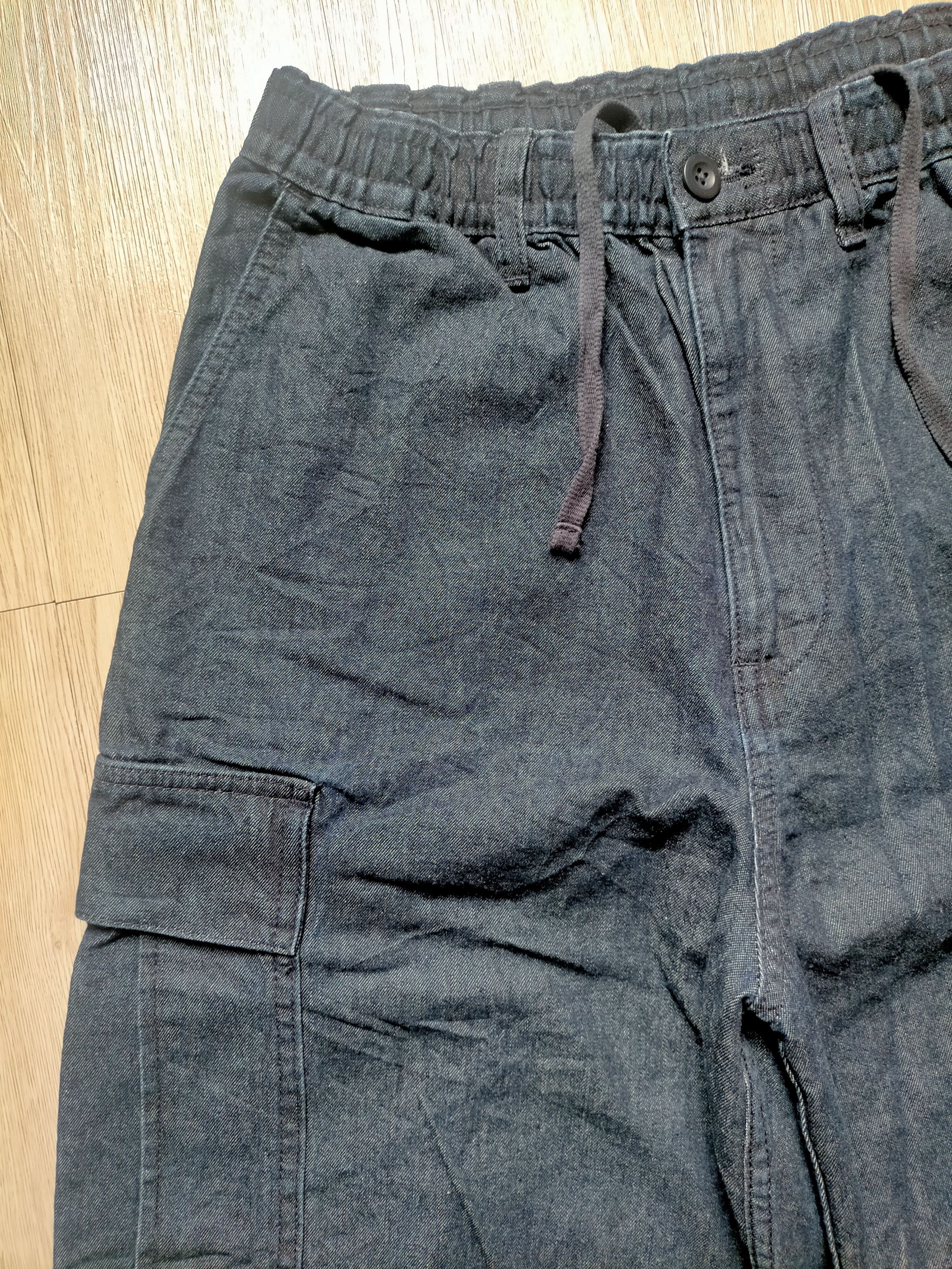 GU Parachute Denim Baggy wide Leg Cargo Jeans
