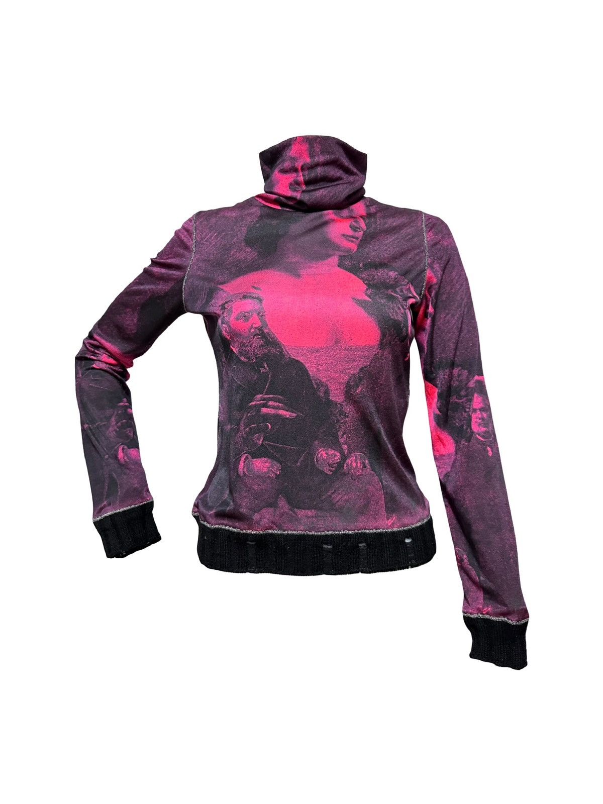 image of Jean Paul Gaultier F/w 2003 Photograph Print Turtleneck Top in Pink, Women's (Size Small)