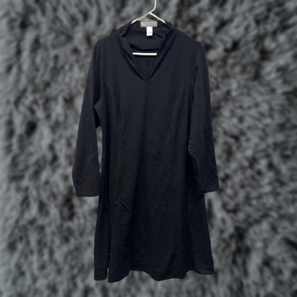Vintage Simonton Says Dress 1X Plus Minimalist Modern Goth Witchy Urban Chic Lagenlook Knee Length V-Neck Long Sleeve Solid Knit Black Womens Size XL / US 12-14 / IT 48-50 - 1 Thumbnail