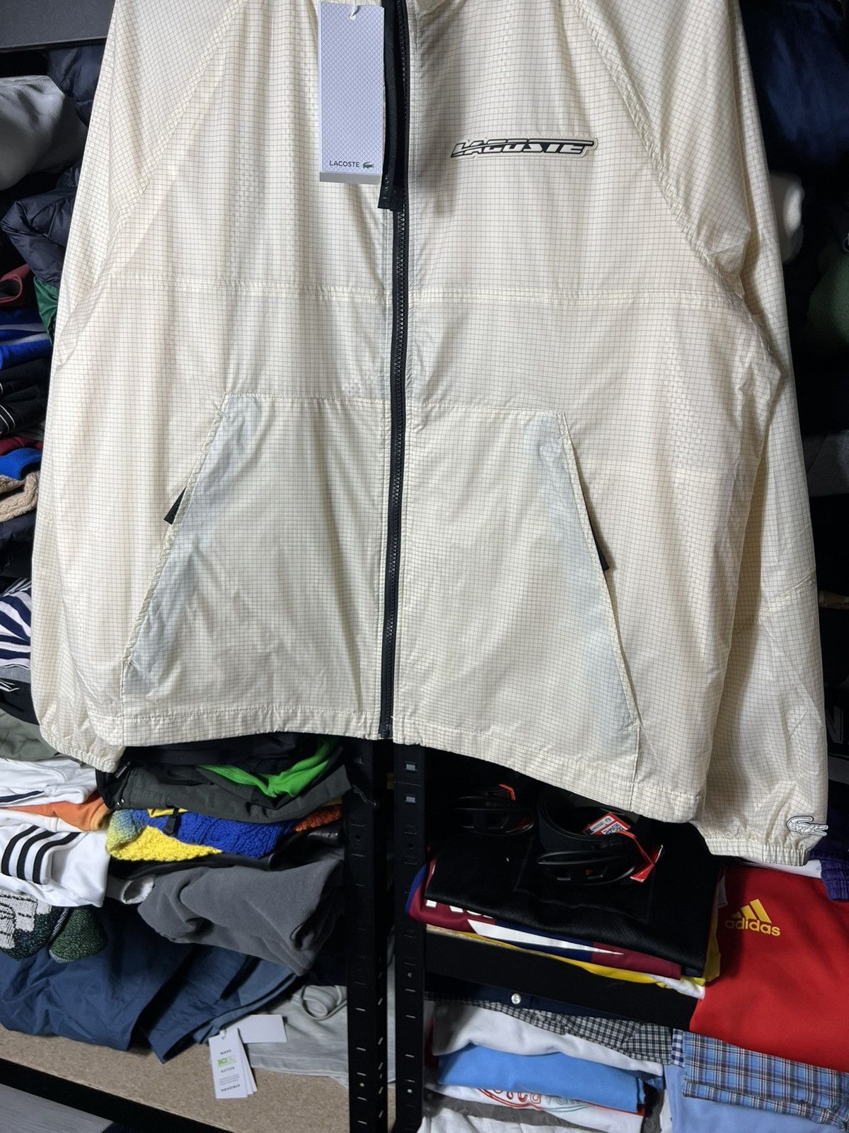 Lacoste 🧥 Lacoste Lightweight Windbreaker Jacket – Cream Grid Size M Size US M / EU 48-50 / 2 - 12 Thumbnail