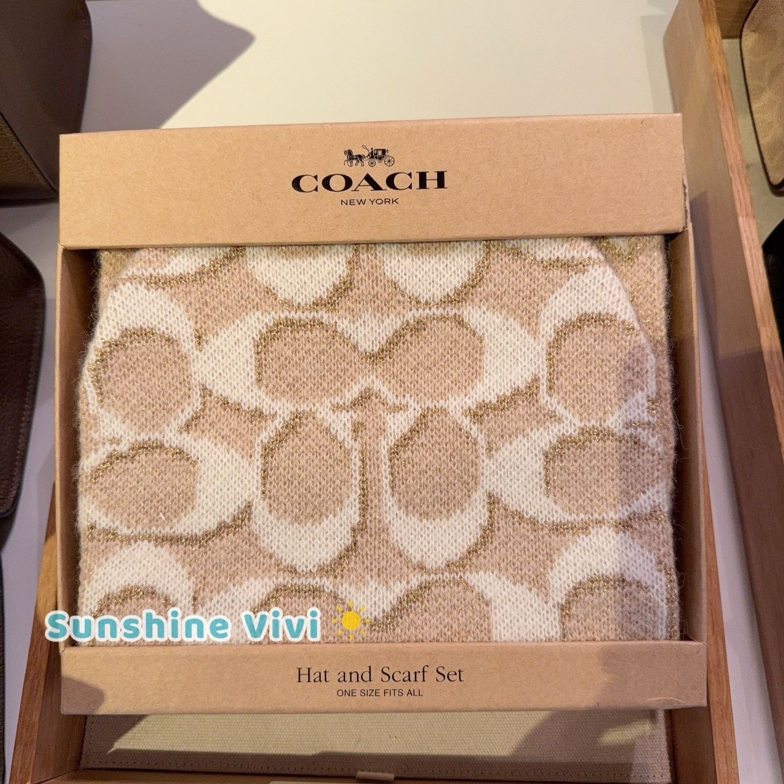 Coach NEW COACH Signature Metallic Beanie Muffler Set CCT69 Ivory Size ONE SIZE - 3 Thumbnail
