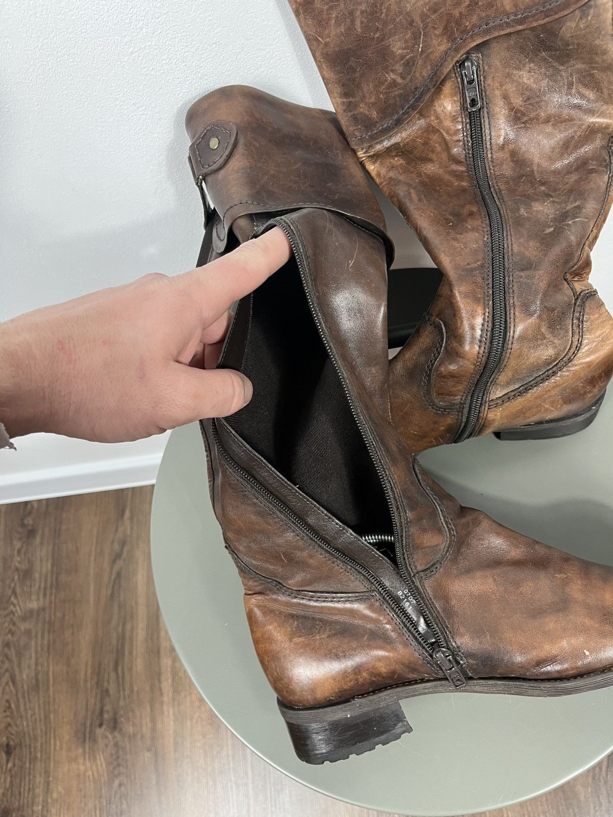 Leather Brown Leather Tall Boots Buckle Strap Zip Closure EU 39 Size US 8.5 / IT 38.5 - 22 Thumbnail