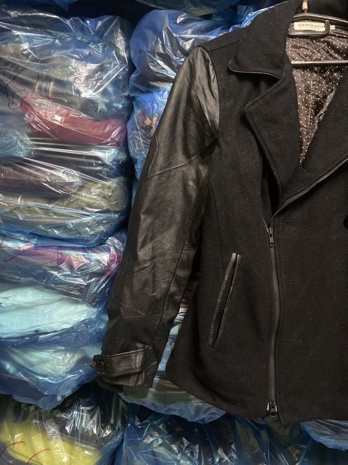 Vanquish Vanquish Tokyo Black Wool Leather Sleeve Biker-Style Peacoat Size US S / EU 44-46 / 1 - 5 Thumbnail