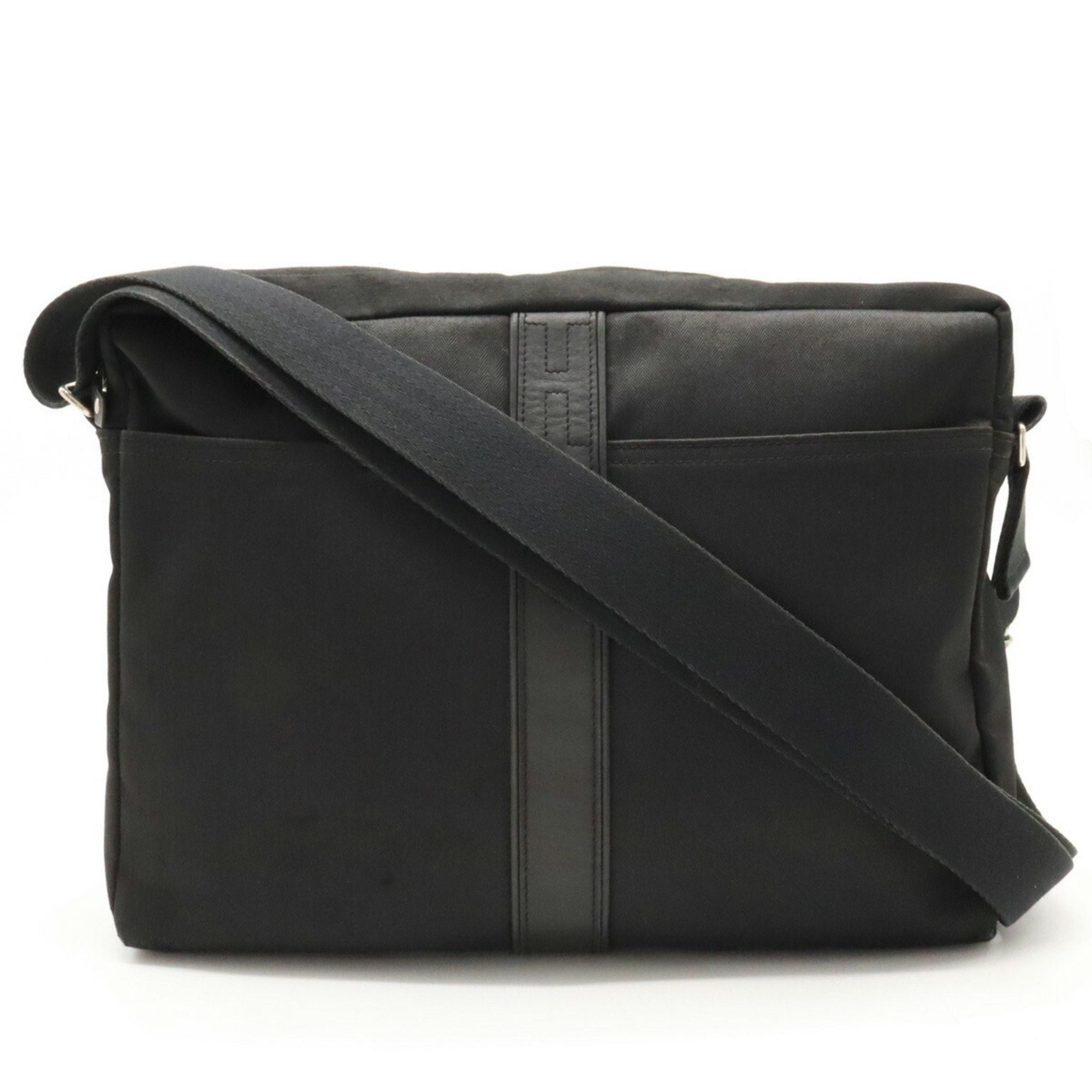 image of Hermes Acapulco Basas Mm Shoulder Bag Toile Chevron Leather Black, Women's
