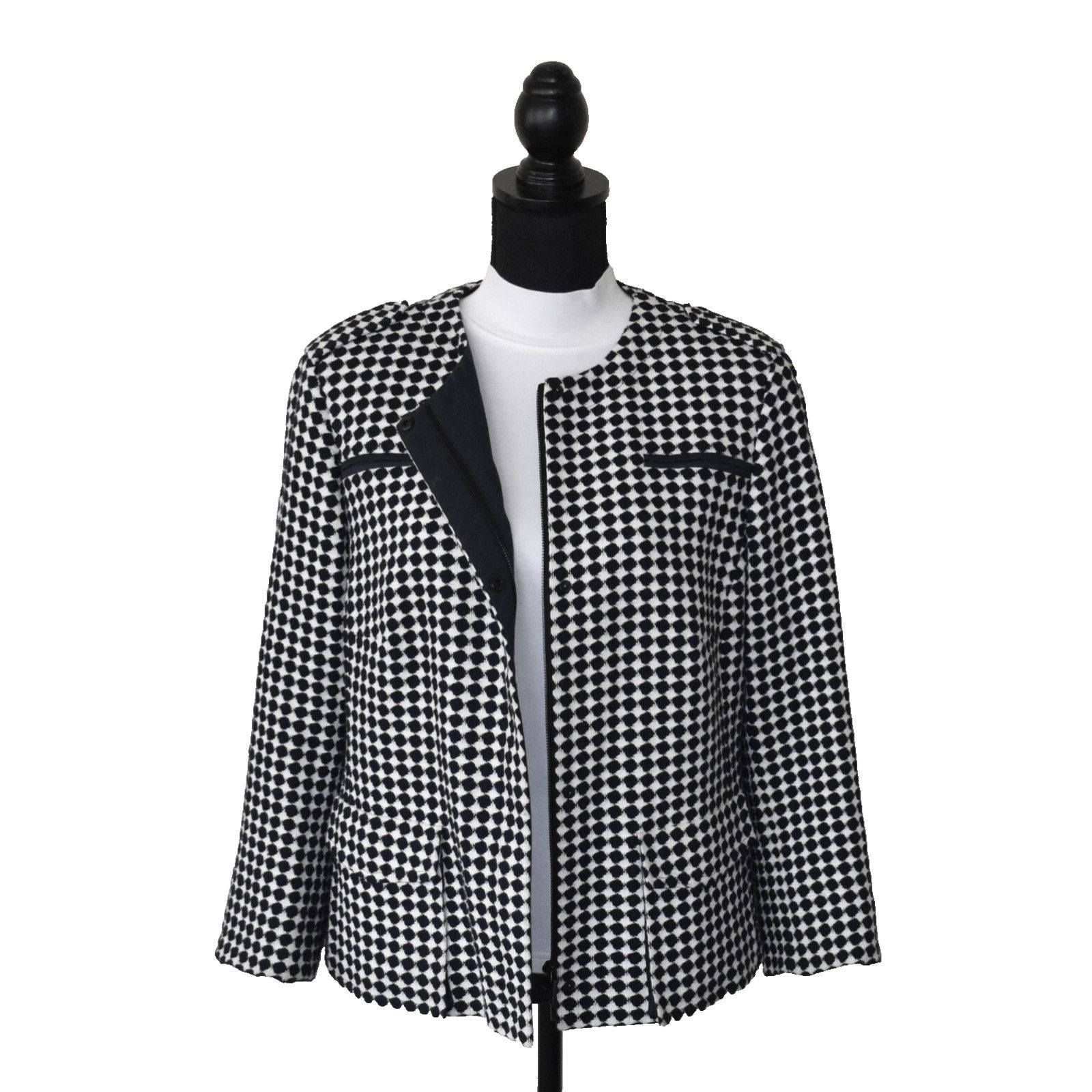 Akris AKRIS PUNTO Black Tweed Zip Snap Front Blazer Jacket Size 14 Size XL / US 12-14 / IT 48-50 - 2 Thumbnail