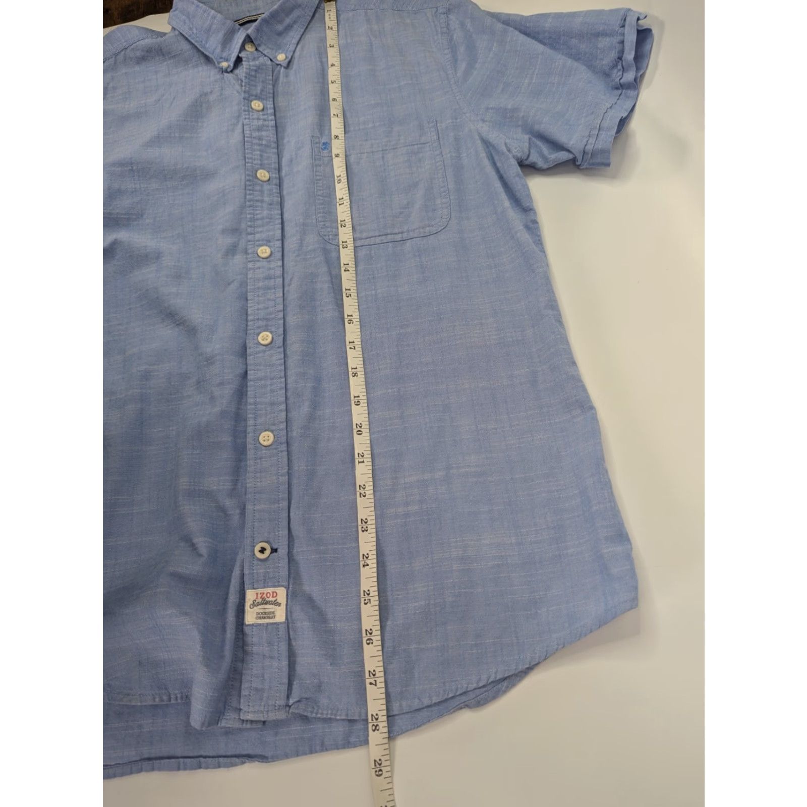 Izod Izod Saltwater Dockside Chambray Shirt Mens Medium Short Sleeve Button Up Collar Casual Size US M / EU 48-50 / 2 - 3 Thumbnail