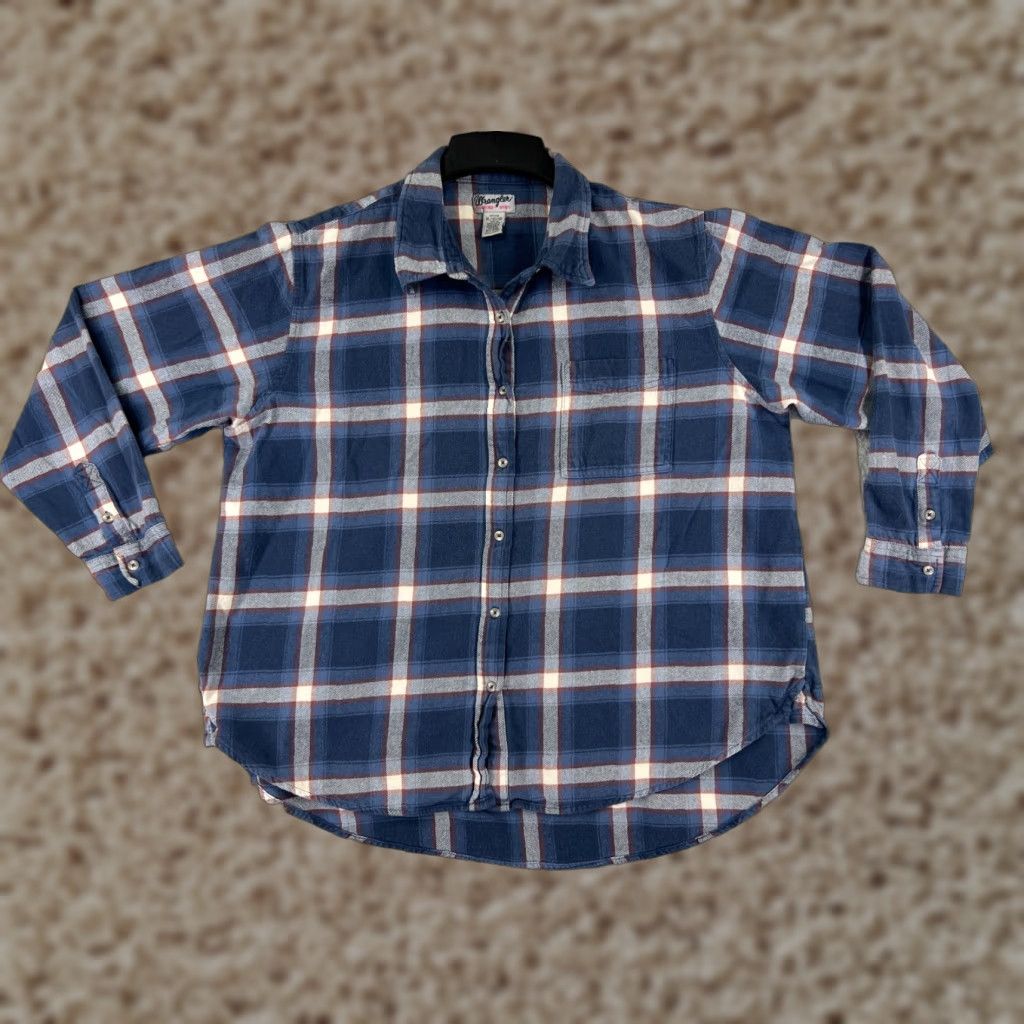 Wrangler Wrangler Shirt Womens Large Blue Plaid Flannel Button-Up Cotton Size L / US 10 / IT 46 - 1 Thumbnail