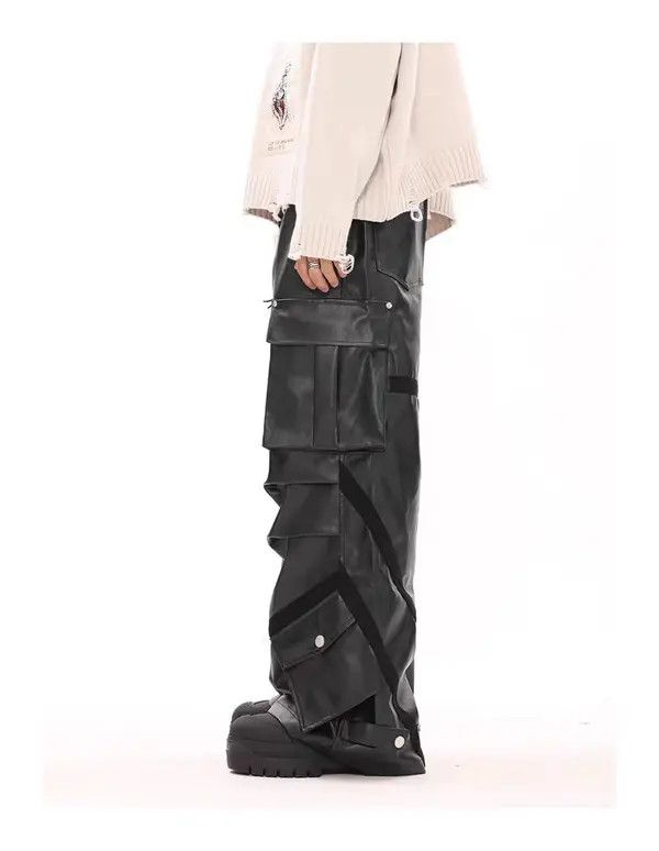 Japanese Brand Vintage Street Punk Pleated Multi-Pocket Leather Pants Size US 32 / EU 48 - 5 Thumbnail
