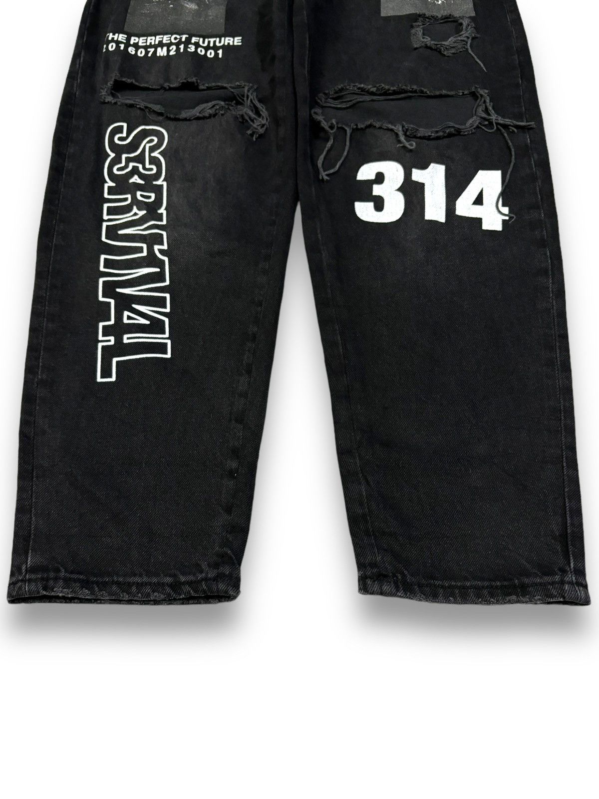 JNCO Bershka Black Faded Baggy Tapered Distressed Grunge Jeans Size US 30 / EU 46 - 8 Thumbnail