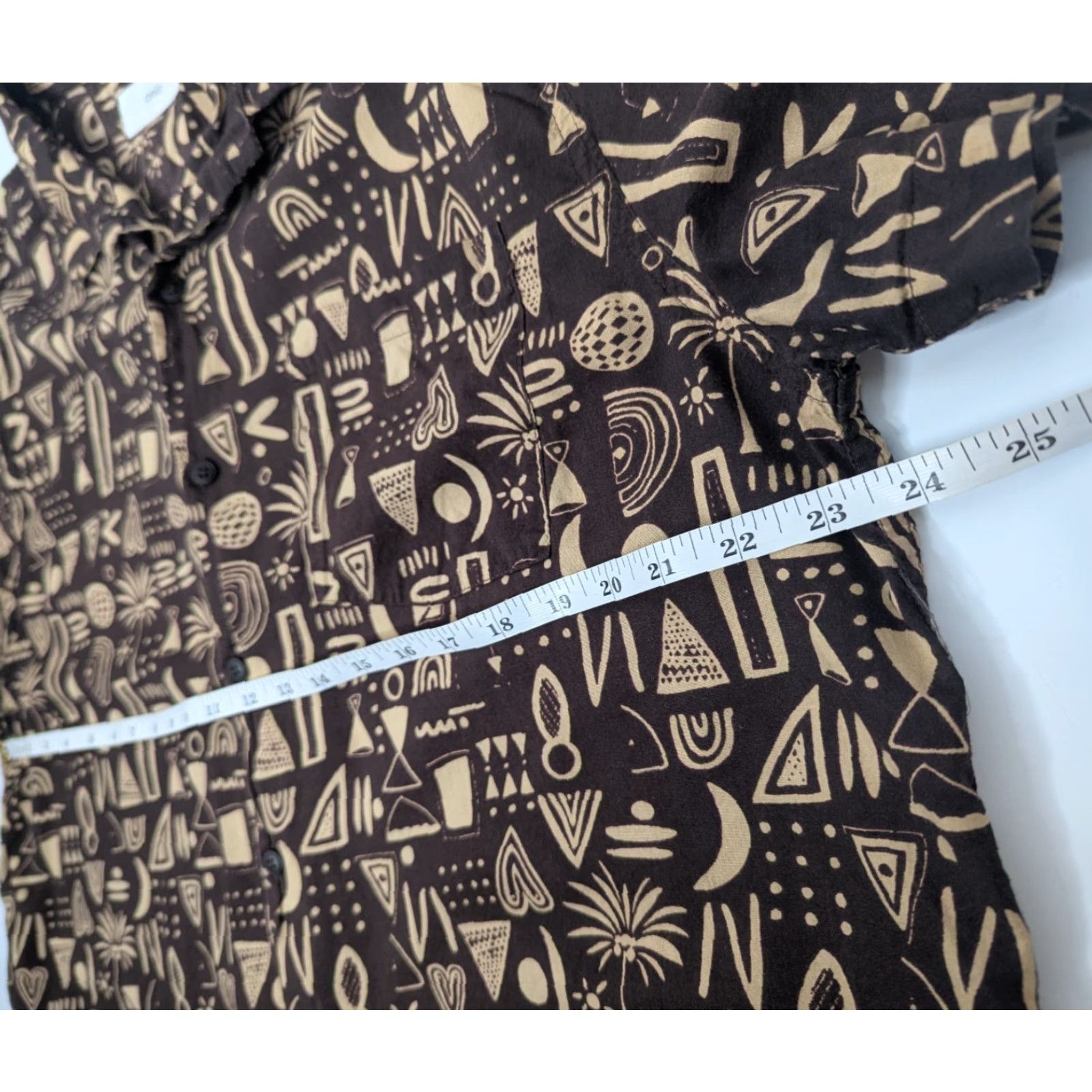Onia Onia Hawaiian Camp Shirt Mens XL Cotton Modal Brown Tribal Geo Vacation Size US XL / EU 56 / 4 - 5 Thumbnail