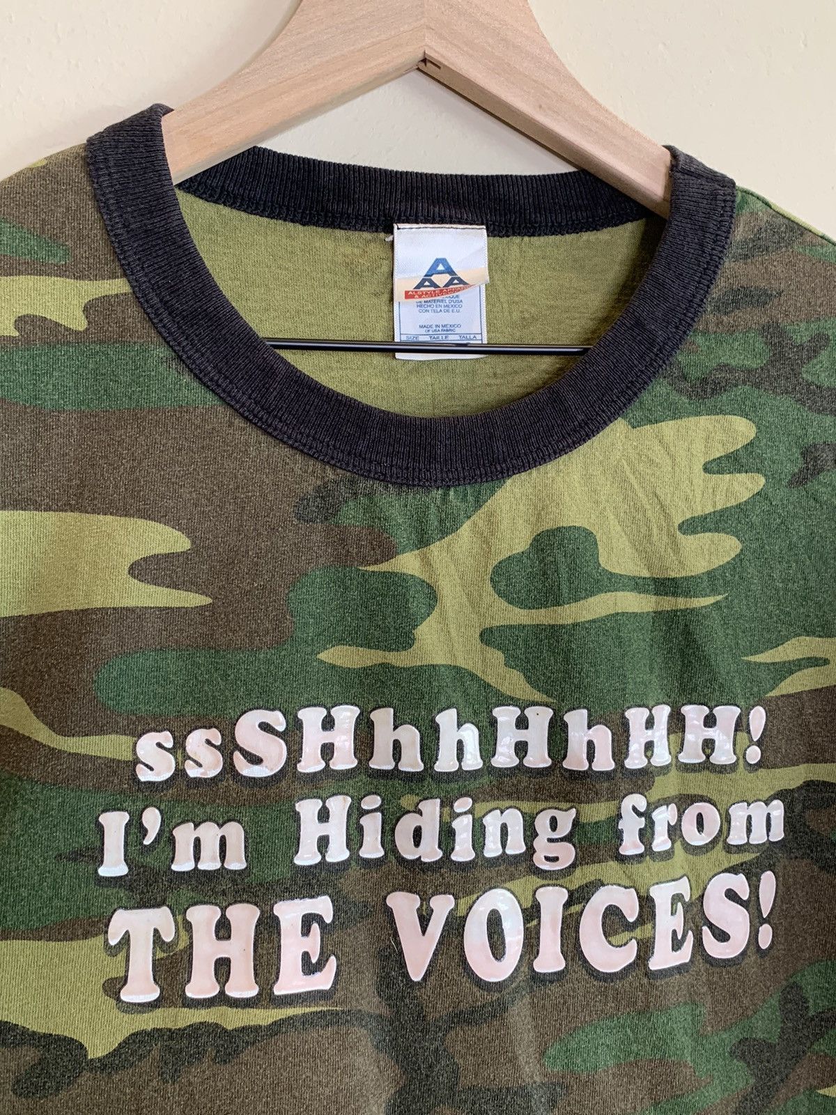 Vintage *RARE* Vintage Shh I’m Hiding From The Voices Camo T-Shirt L Size US L / EU 52-54 / 3 - 3 Thumbnail